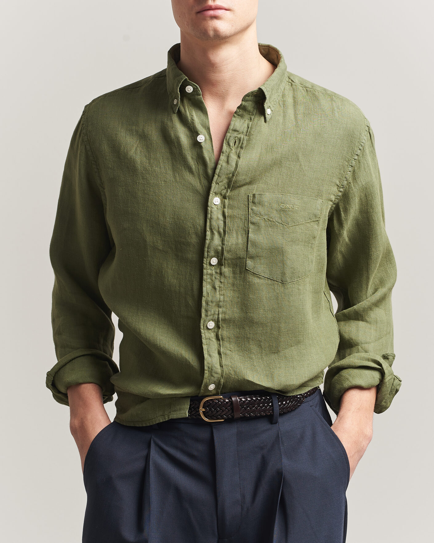 Herr | Skjortor | Gant | Regular Fit Garment Dyed Linen Shirt Dry Herb Green