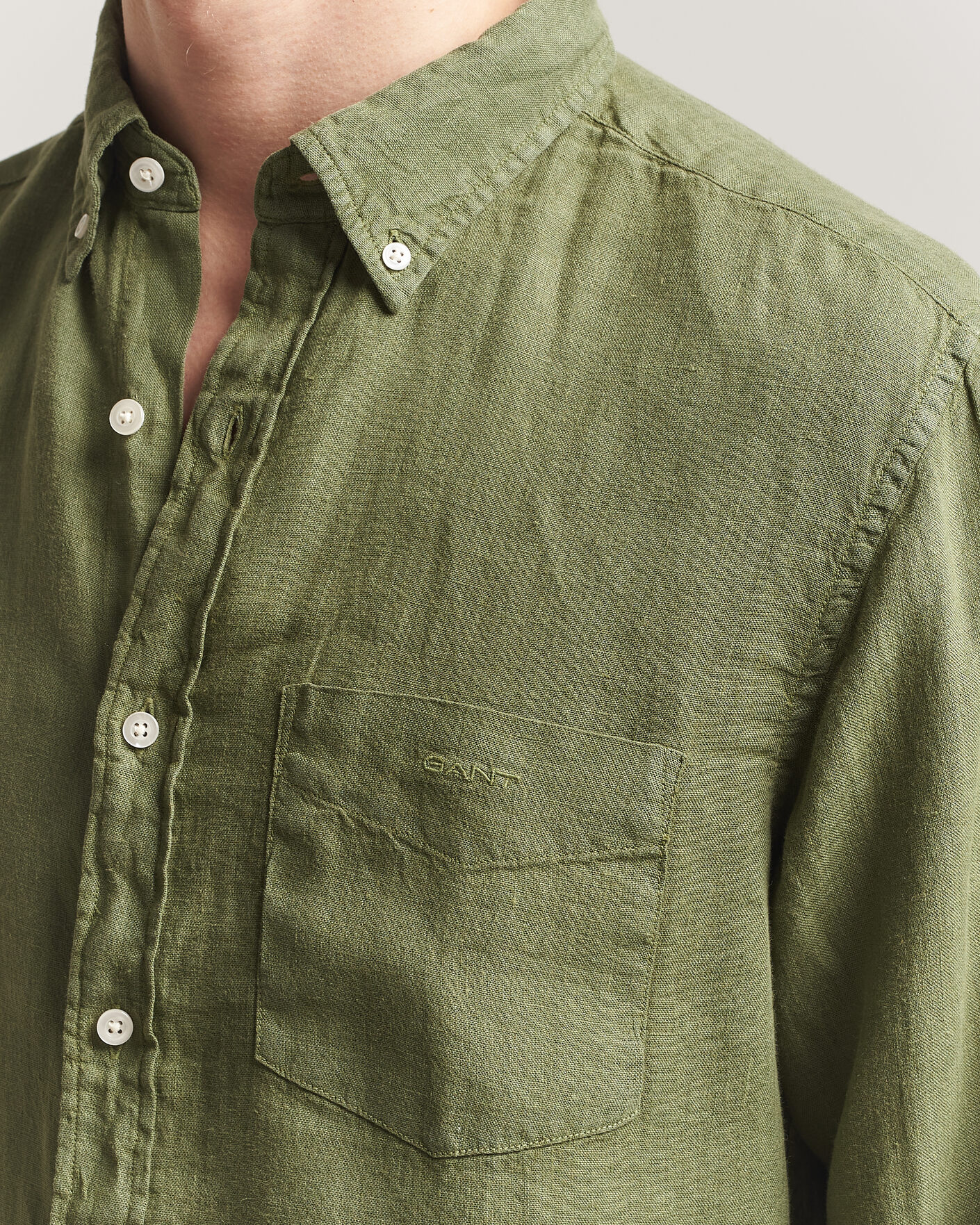 Herr | Skjortor | Gant | Regular Fit Garment Dyed Linen Shirt Dry Herb Green