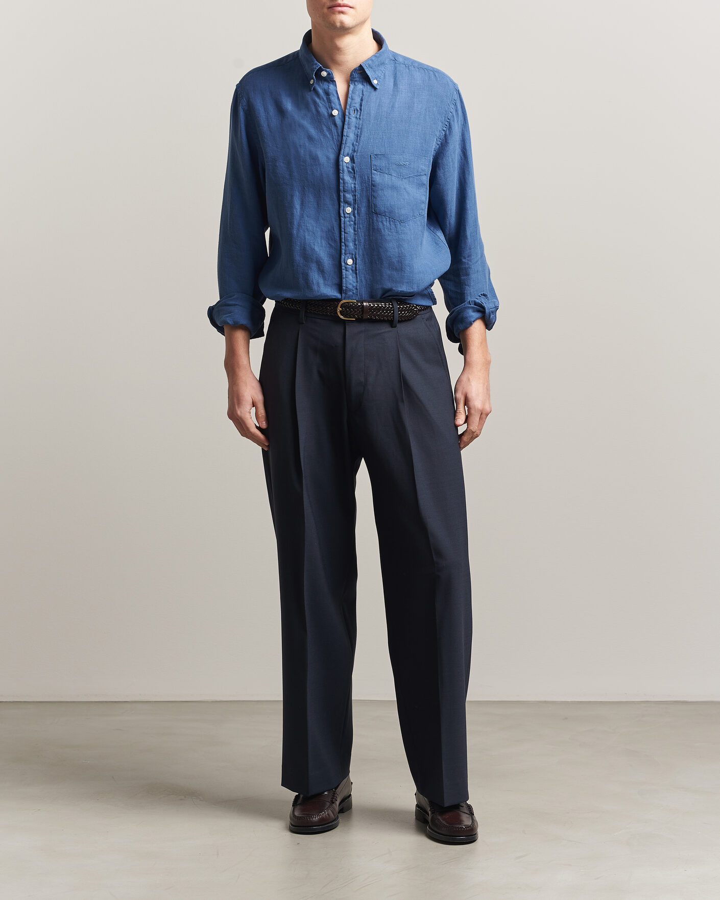 Herr | Skjortor | Gant | Regular Fit Garment Dyed Linen Shirt Vintage Blue