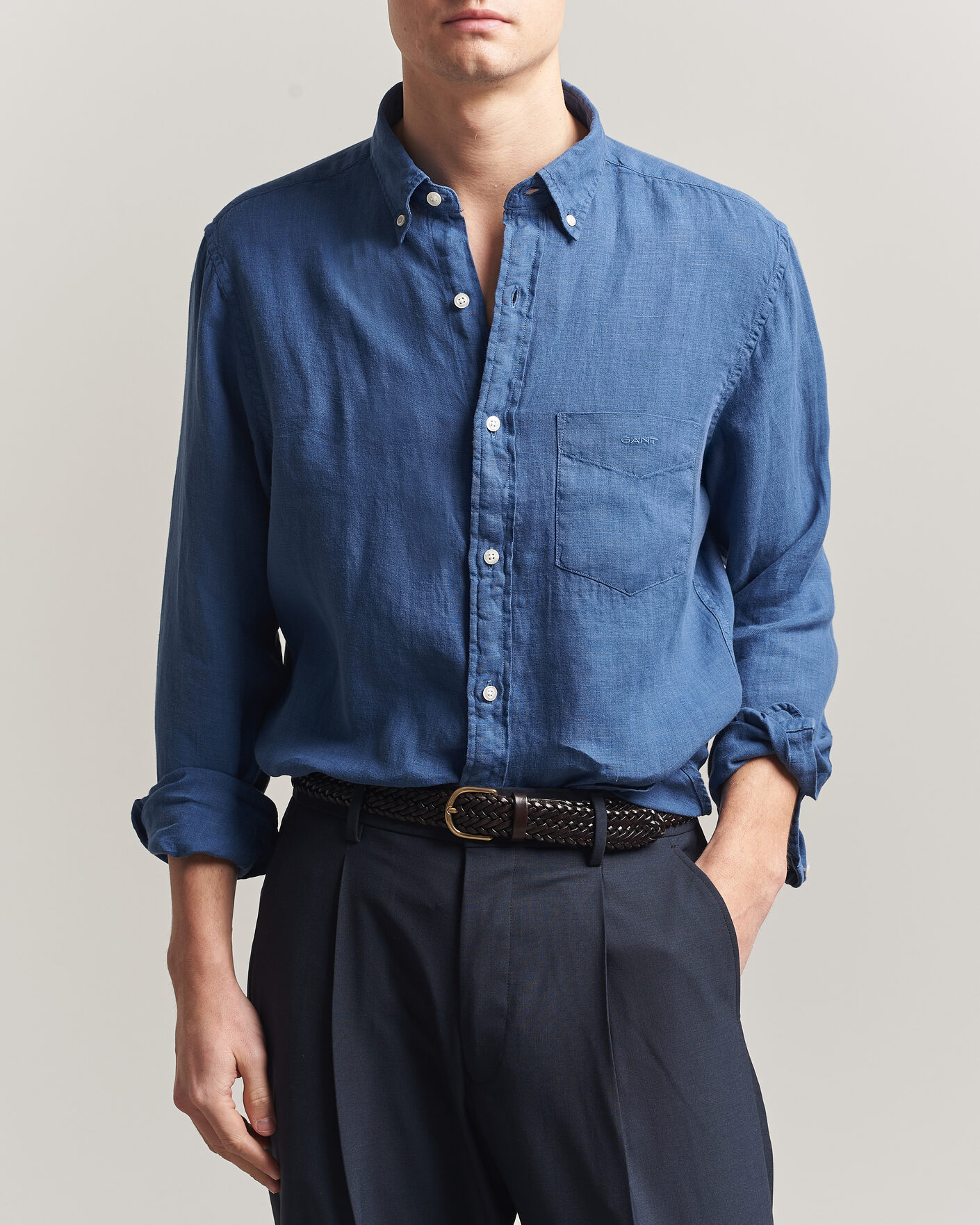 Herr | Skjortor | Gant | Regular Fit Garment Dyed Linen Shirt Vintage Blue