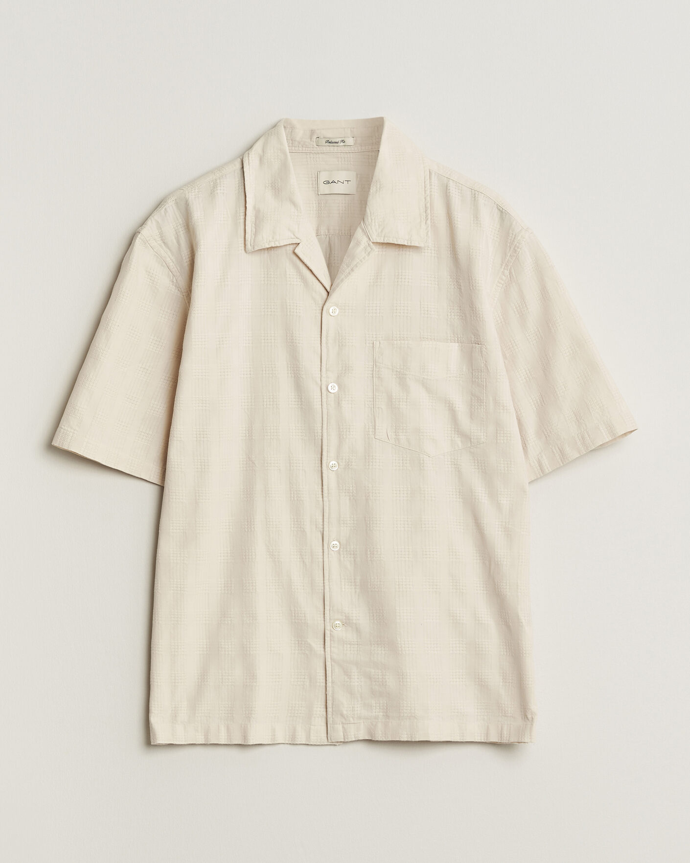 Herr | Skjortor | Gant | Relaxed Fit Textured Checked Camp Shirt Creamed White