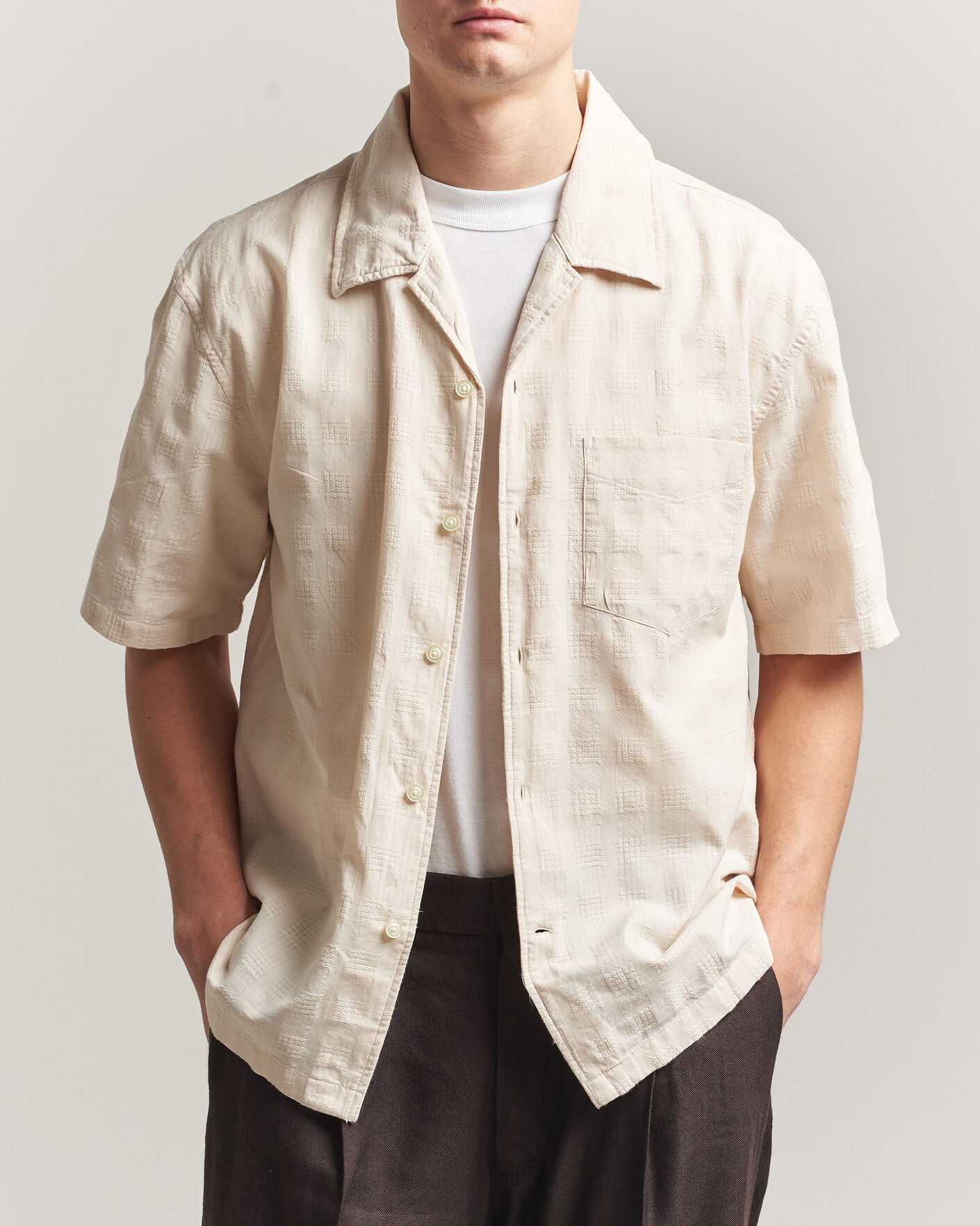 Herr | Skjortor | Gant | Relaxed Fit Textured Checked Camp Shirt Creamed White