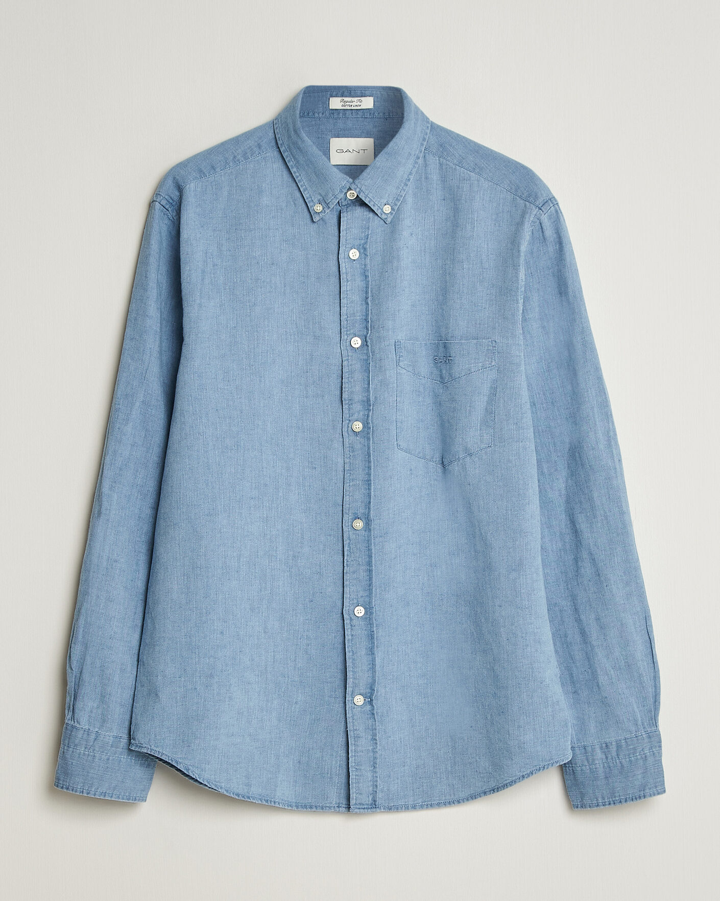 Herr | Skjortor | Gant | Regular Fit Cotton Linen Indigo Shirt Semi Light Blue