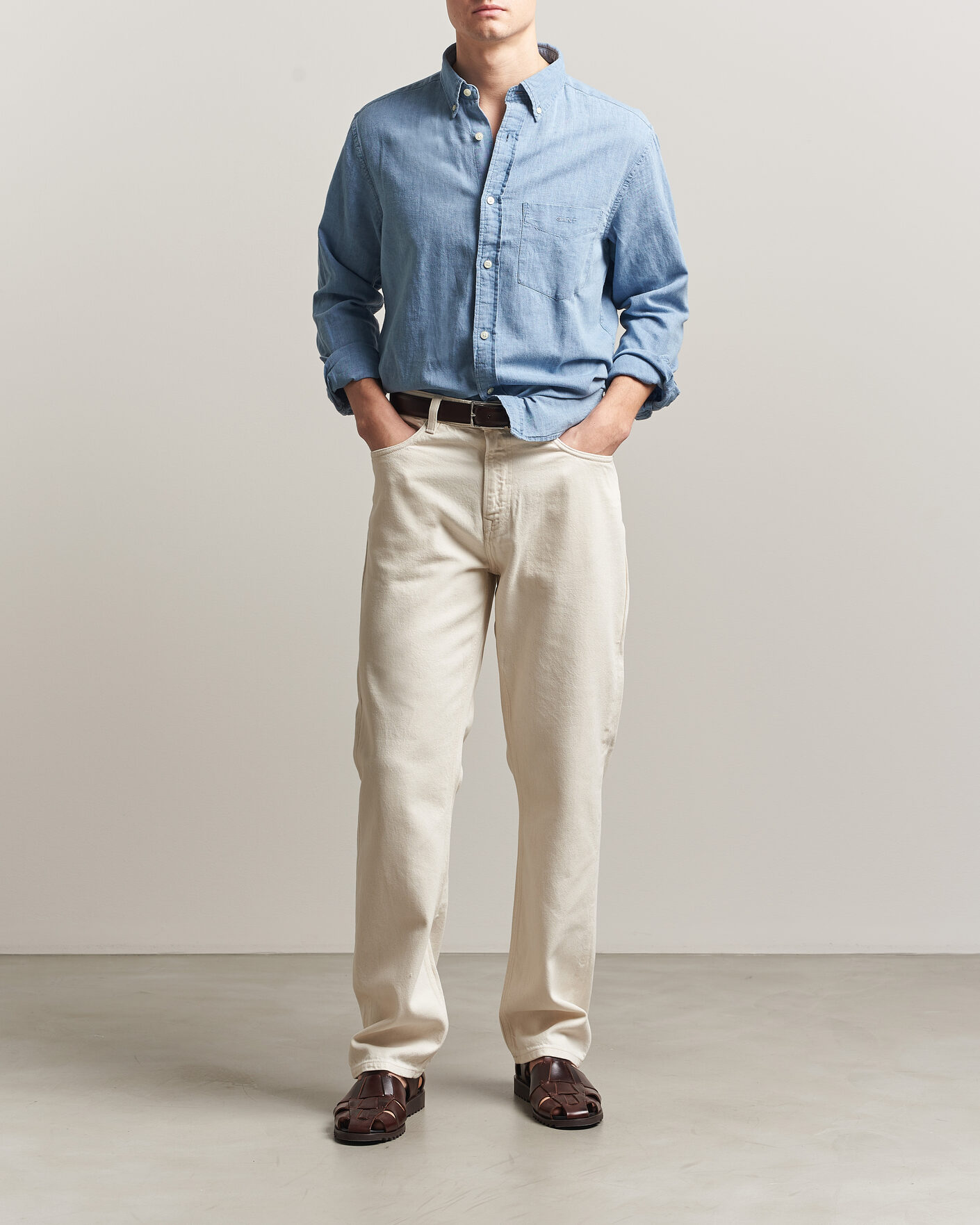 Herr | Skjortor | Gant | Regular Fit Cotton Linen Indigo Shirt Semi Light Blue