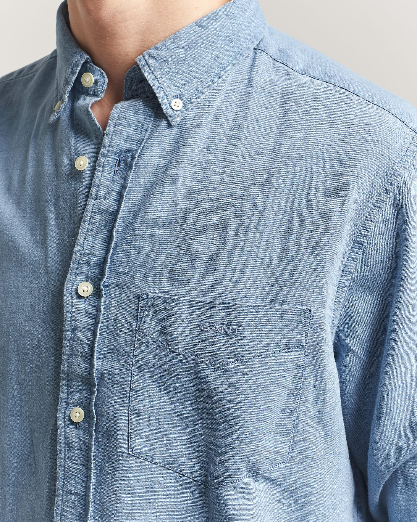 Herr | Skjortor | Gant | Regular Fit Cotton Linen Indigo Shirt Semi Light Blue