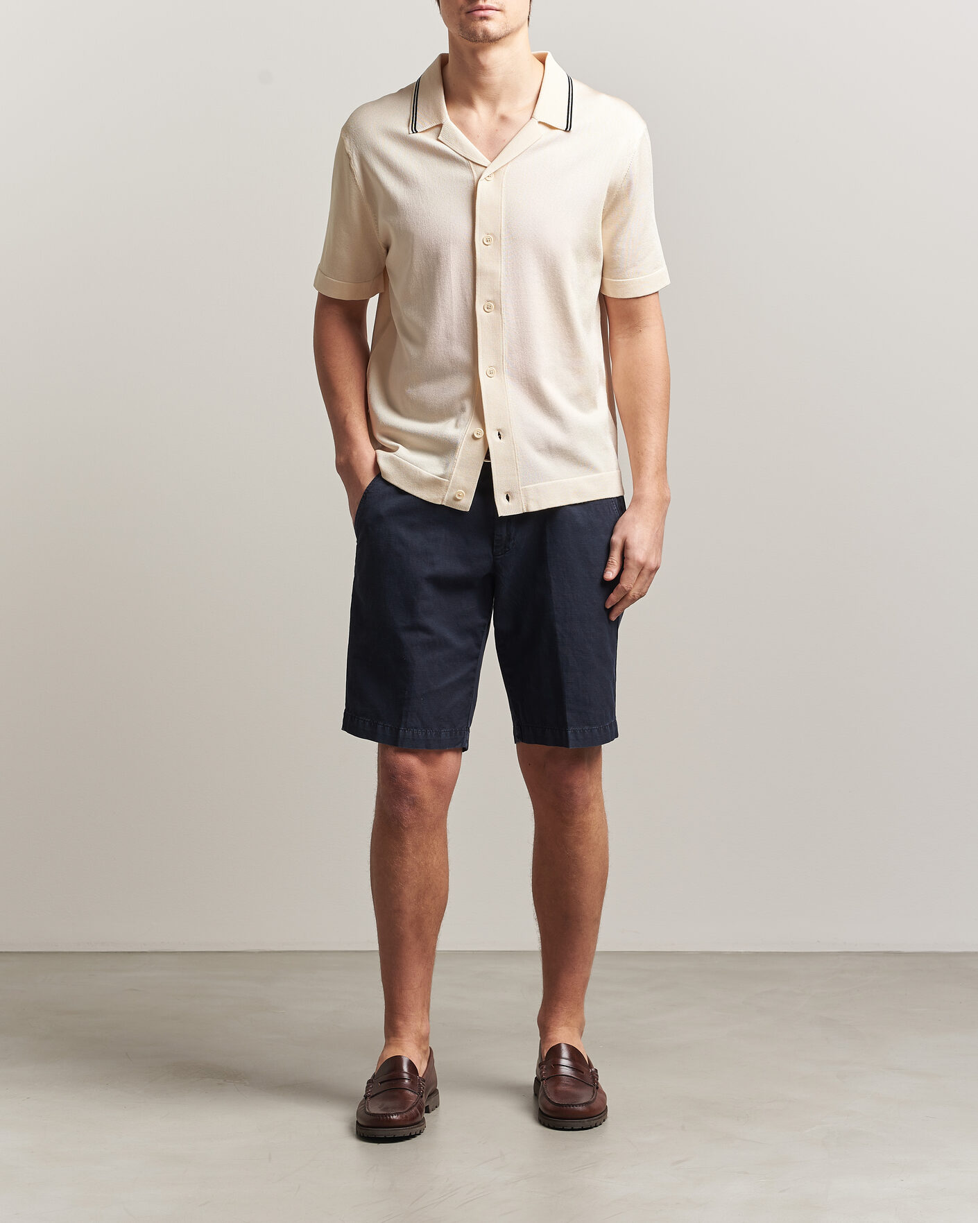 Herr | Skjortor | GANT | Knitted Resort Collar Shirt Creamed White