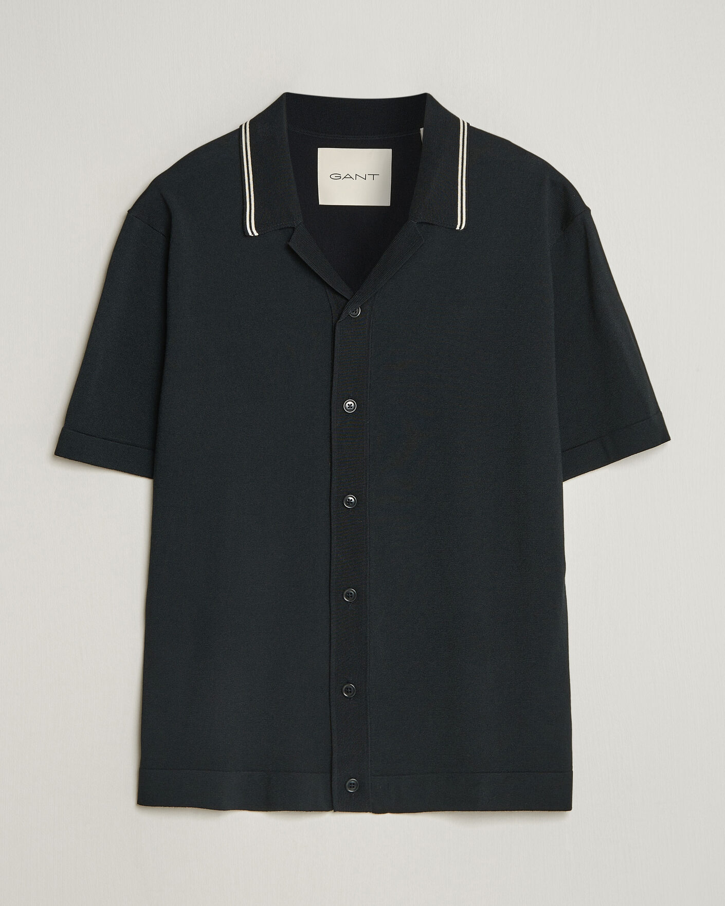 Herr | Skjortor | GANT | Knitted Resort Collar Shirt Black