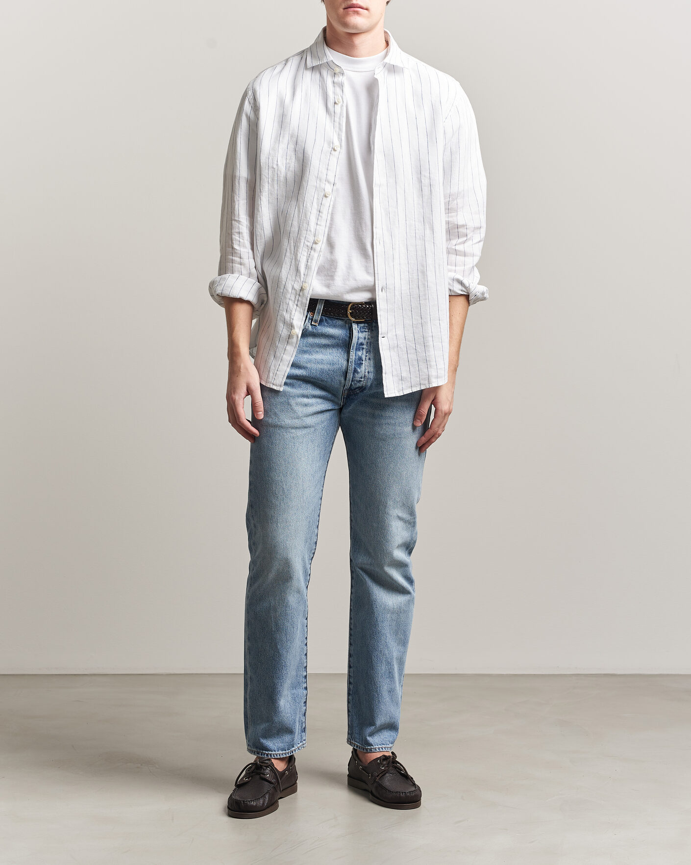 Herr | Skjortor | GANT | Regular Fit Linen Striped Shirt White