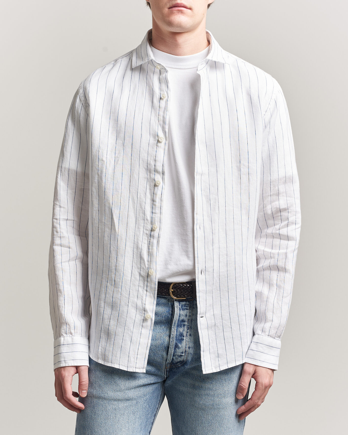 Herr | Skjortor | GANT | Regular Fit Linen Striped Shirt White