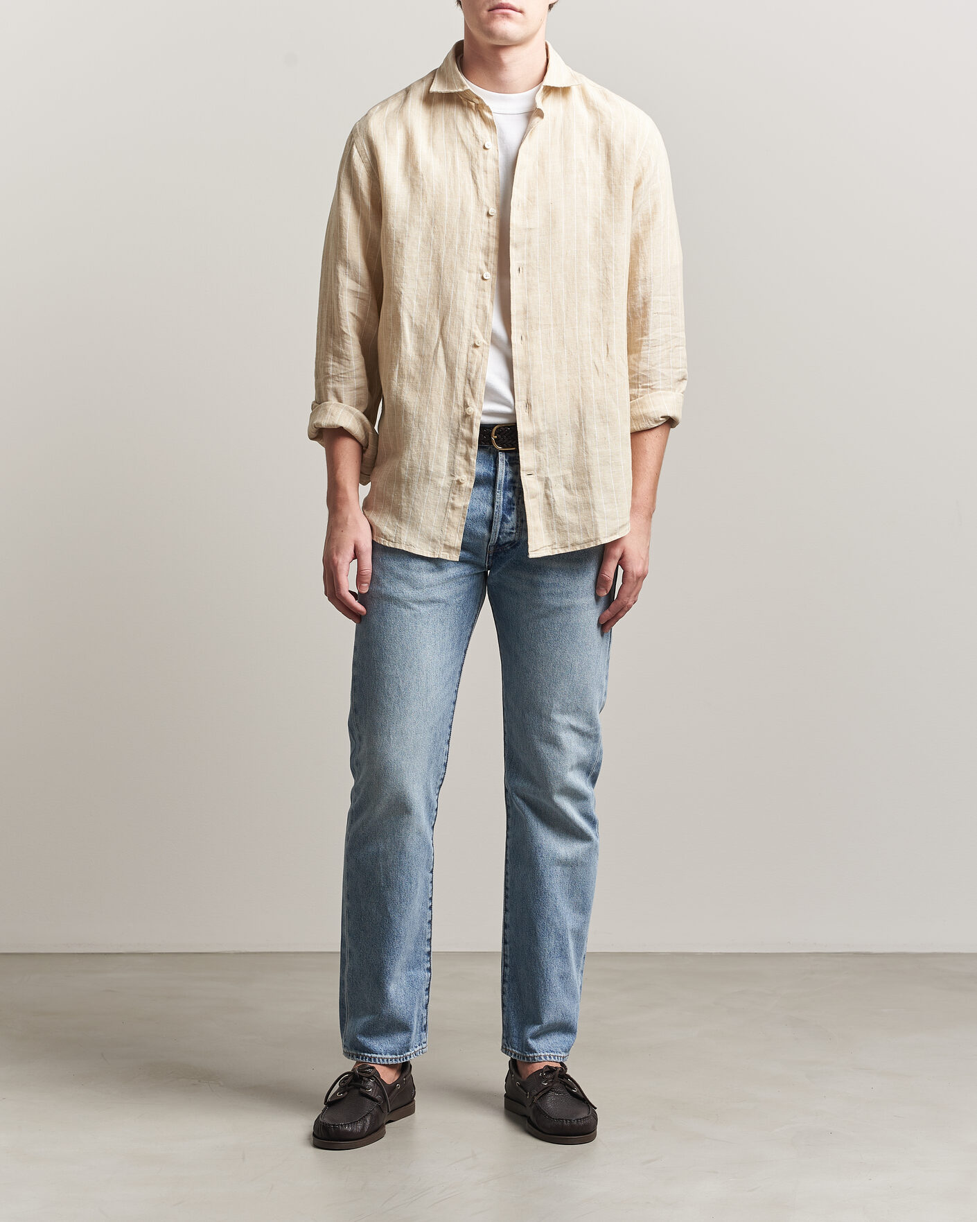 Herr | Skjortor | GANT | Regular Fit Linen Striped Shirt Oat Beige