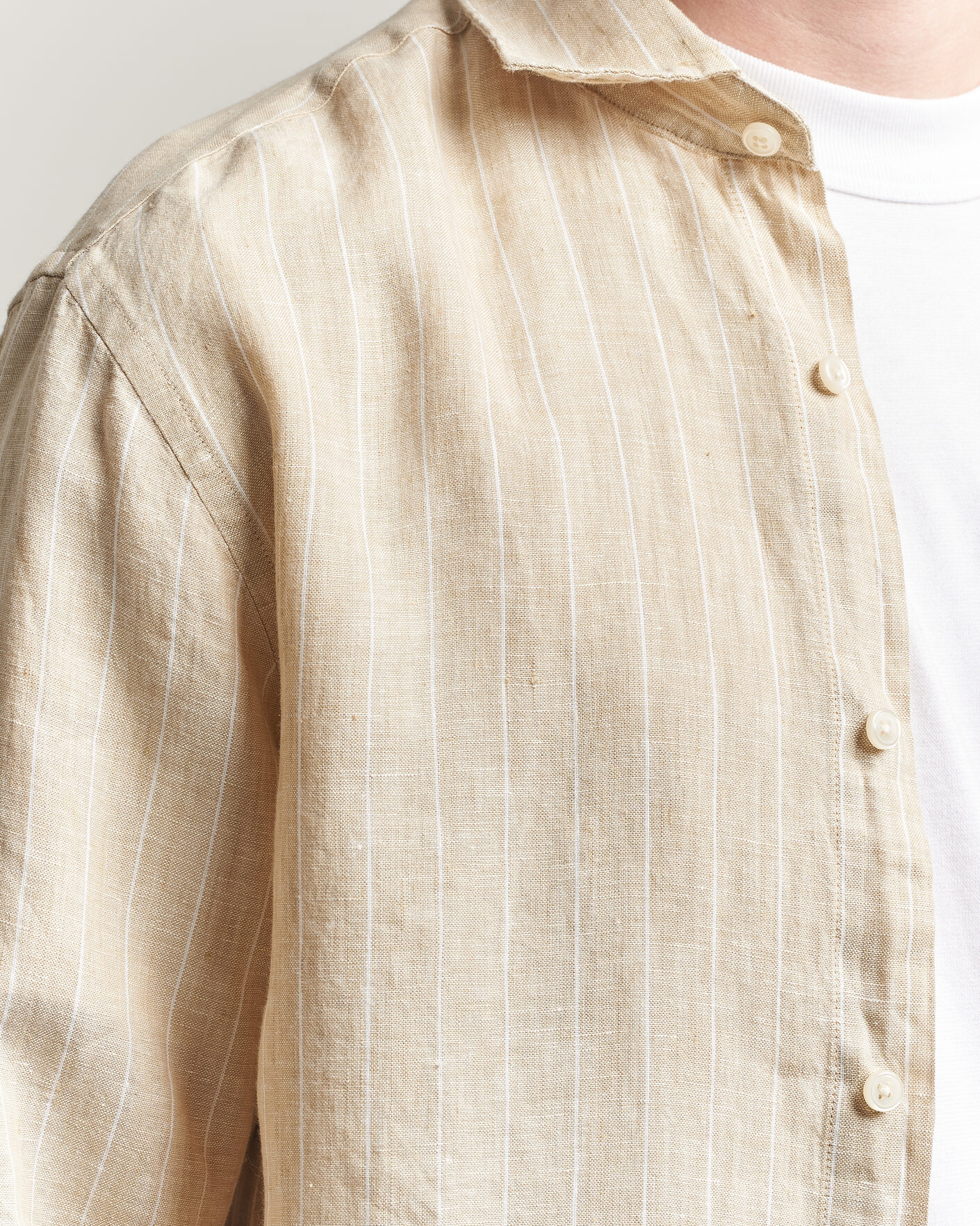 Herr | Skjortor | GANT | Regular Fit Linen Striped Shirt Oat Beige