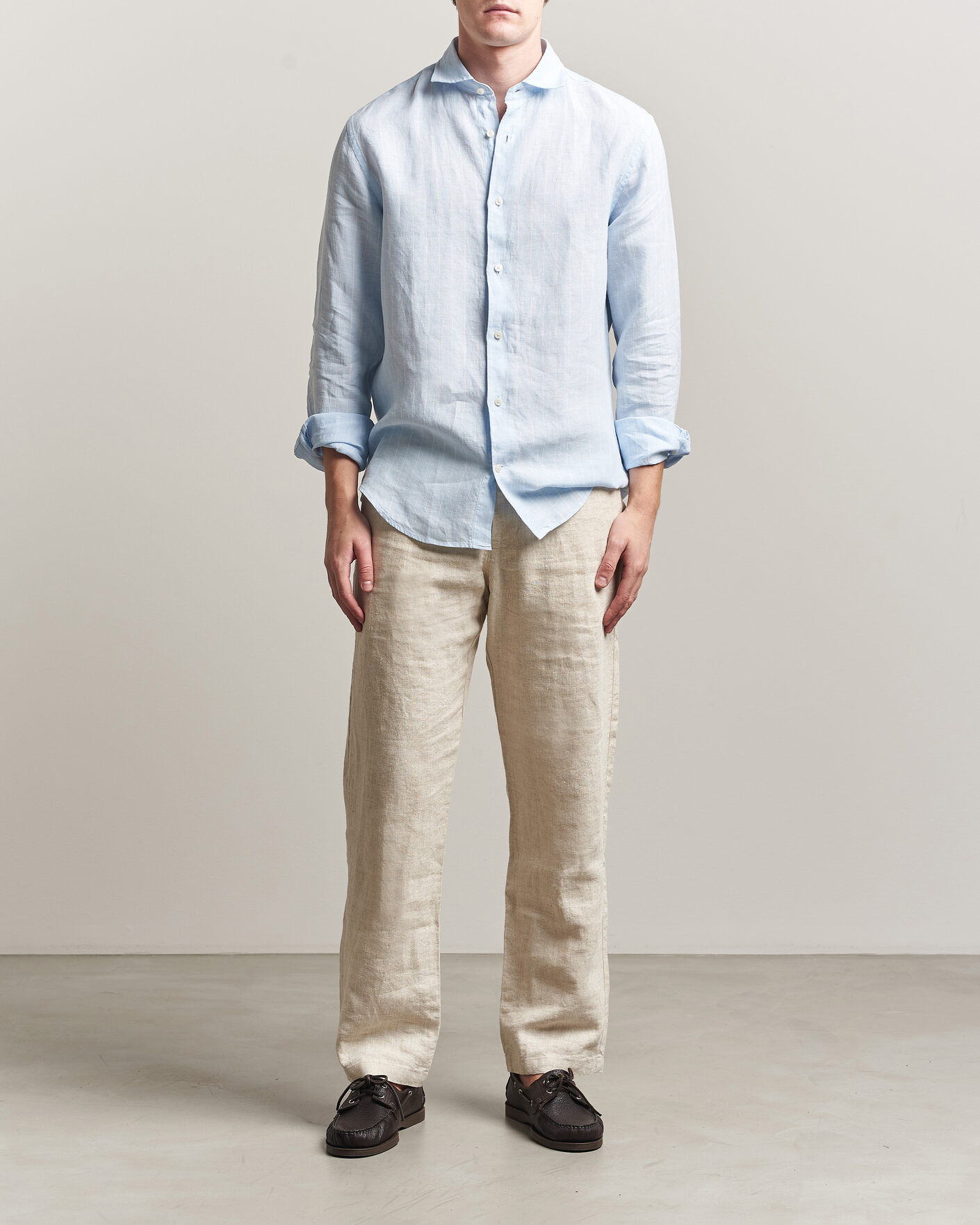 Herr | Skjortor | Gant | Regular Fit Linen Striped Shirt Sky Blue
