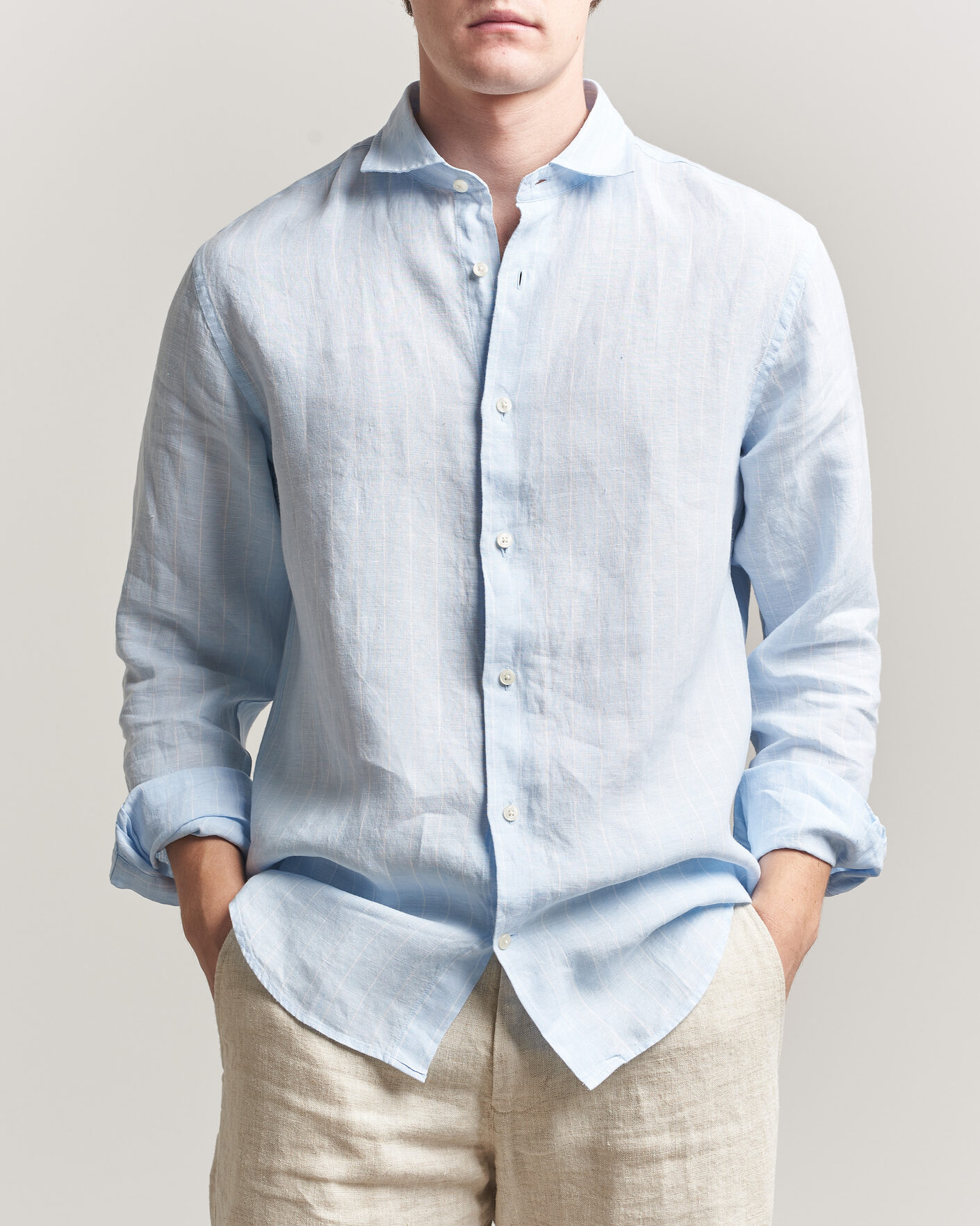 Herr | Skjortor | GANT | Regular Fit Linen Striped Shirt Sky Blue