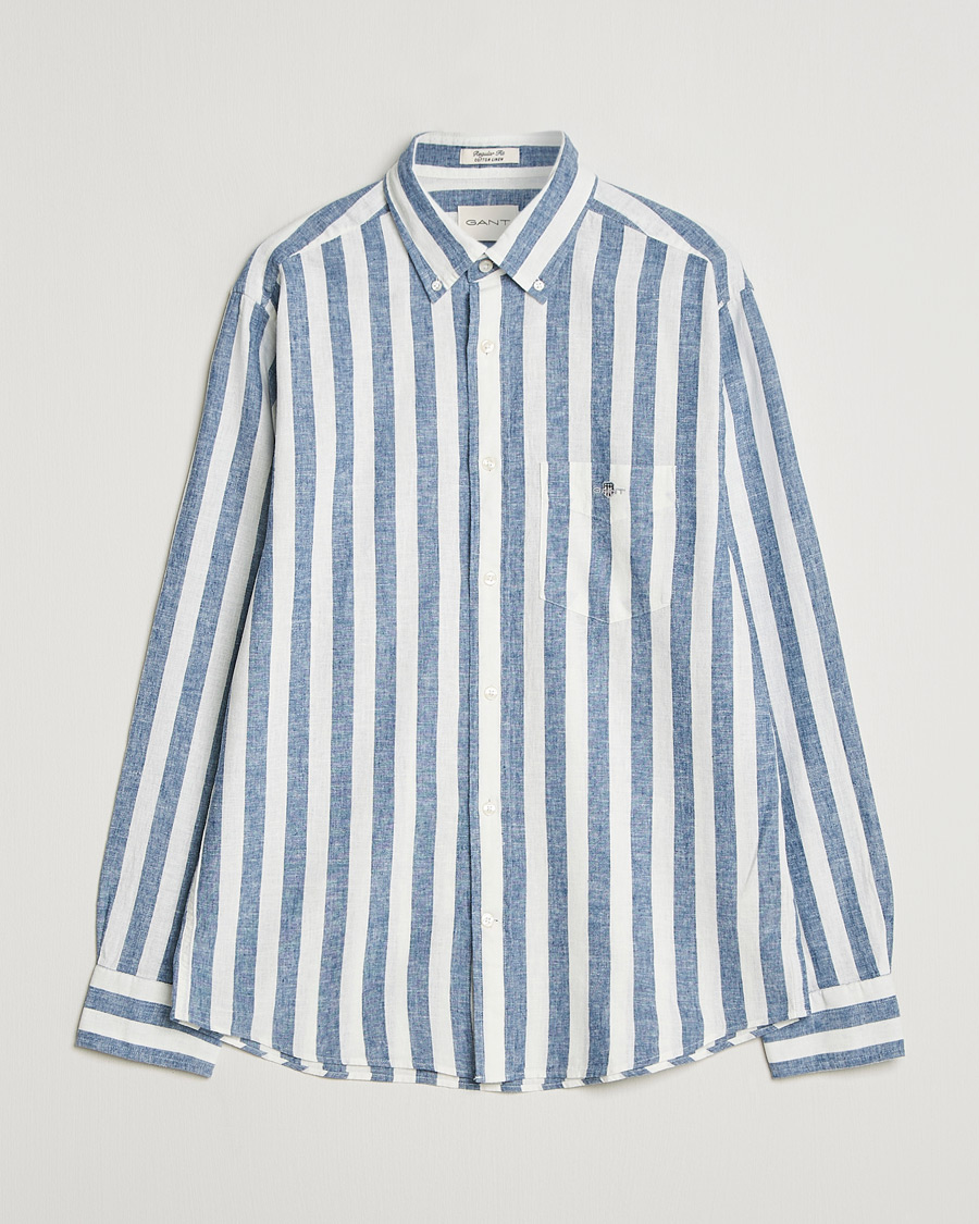 Herr | Skjortor | GANT | Regular Fit Linen/Cotton Striped Shirt Vintage Blue