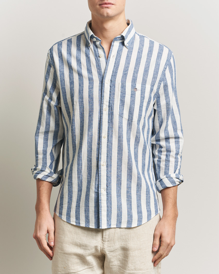 Herr | Skjortor | GANT | Regular Fit Linen/Cotton Striped Shirt Vintage Blue