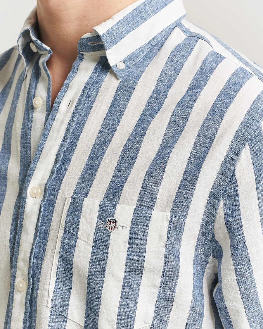 Herr | Skjortor | GANT | Regular Fit Linen/Cotton Striped Shirt Vintage Blue