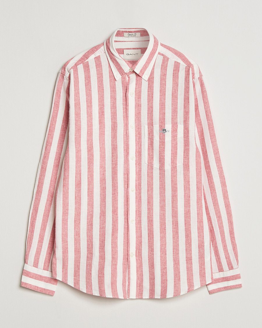Herr | Skjortor | GANT | Regular Fit Linen/Cotton Striped Shirt Rose Pink