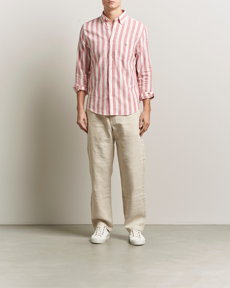 Herr | Skjortor | GANT | Regular Fit Linen/Cotton Striped Shirt Rose Pink