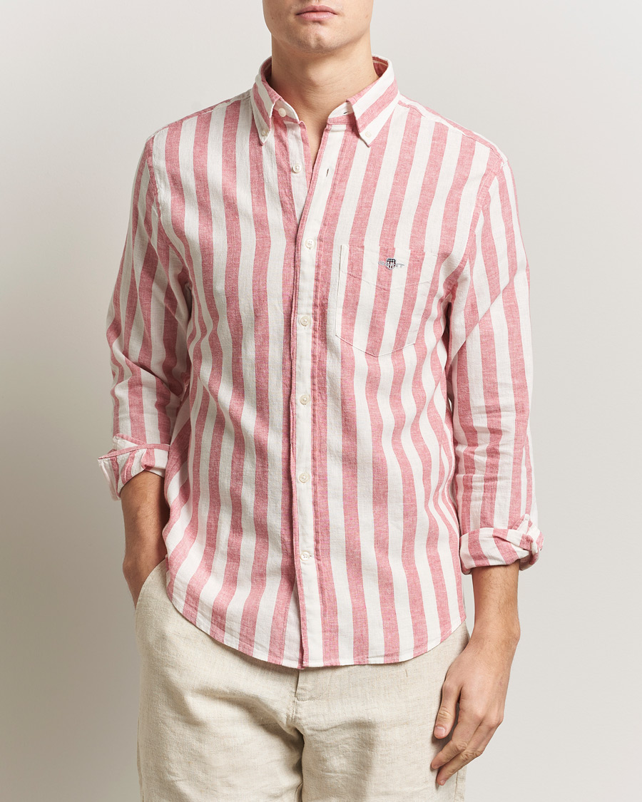 Herr | Skjortor | GANT | Regular Fit Linen/Cotton Striped Shirt Rose Pink