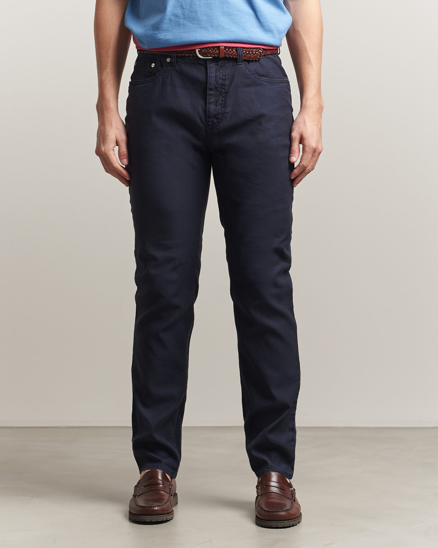Herr | Byxor | Gant | Slim Fit Cotton/Linen 5-Pocket Pants Evening Blue