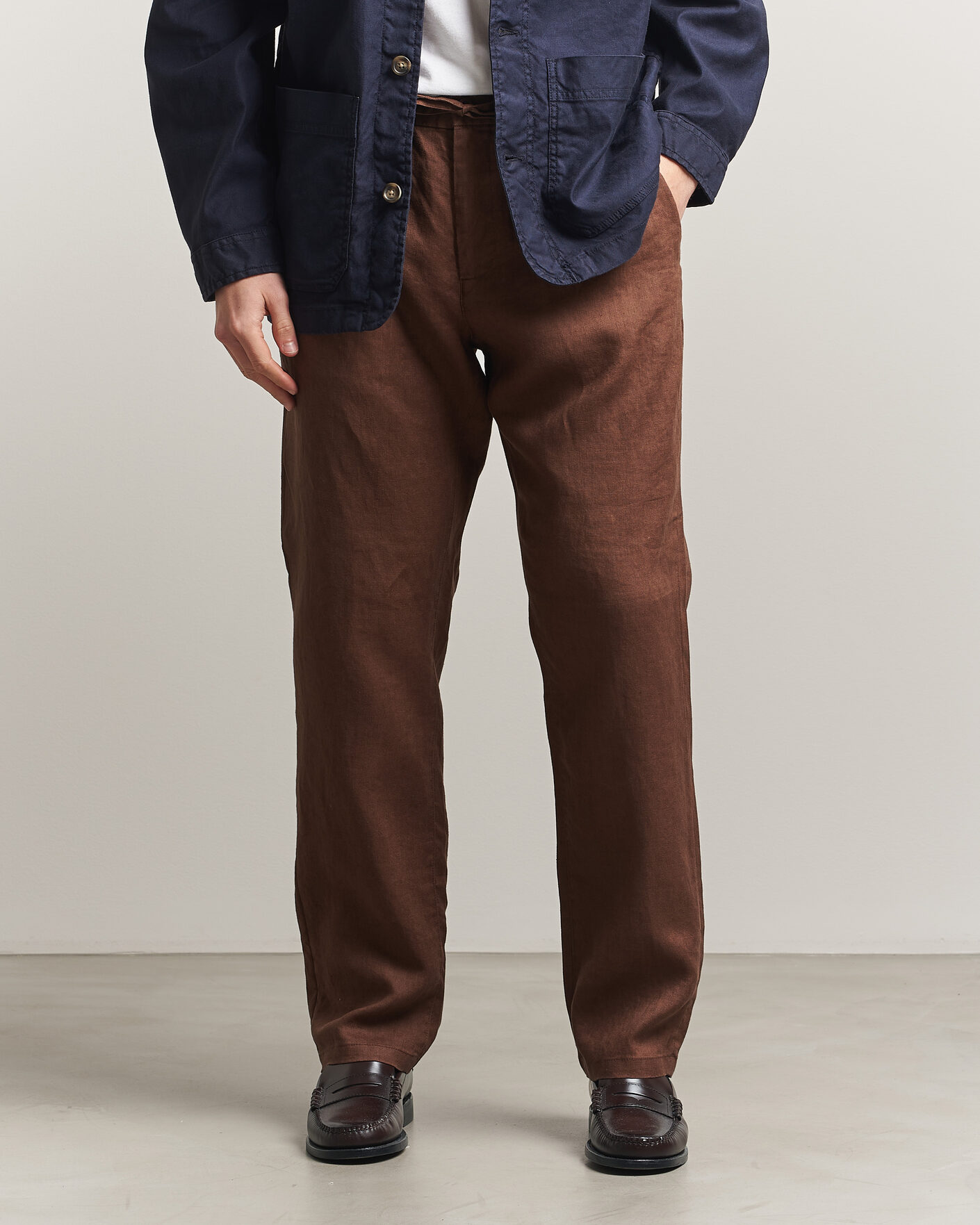 Herr | Byxor | Gant | Regular Fit Linen Drawstring Pants Mahogany Brown