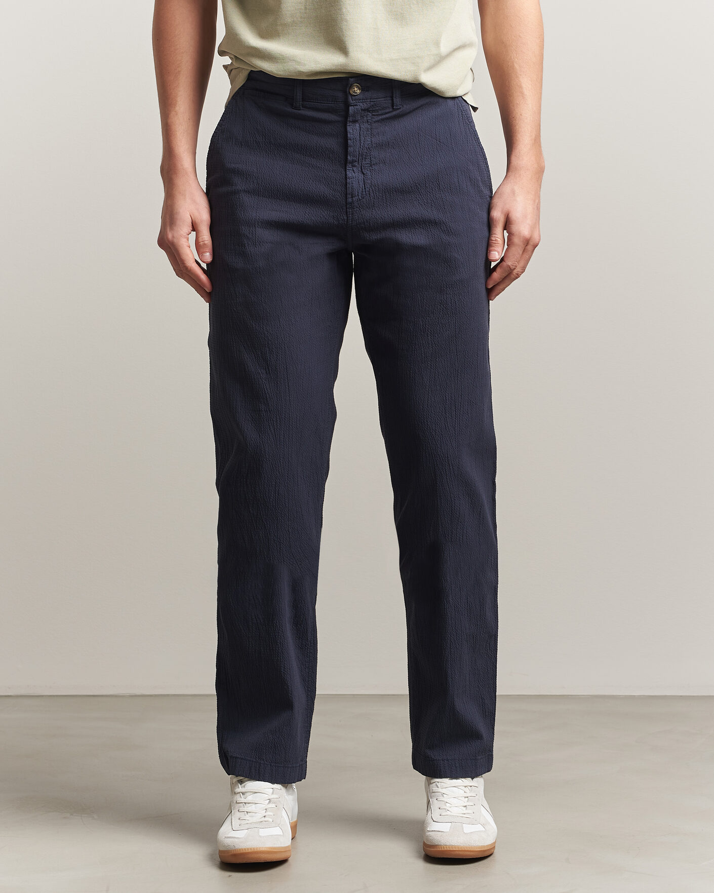 Herr | Byxor | Gant | Regular Fit Garment Dyed Seersucker Pants Evening Blue