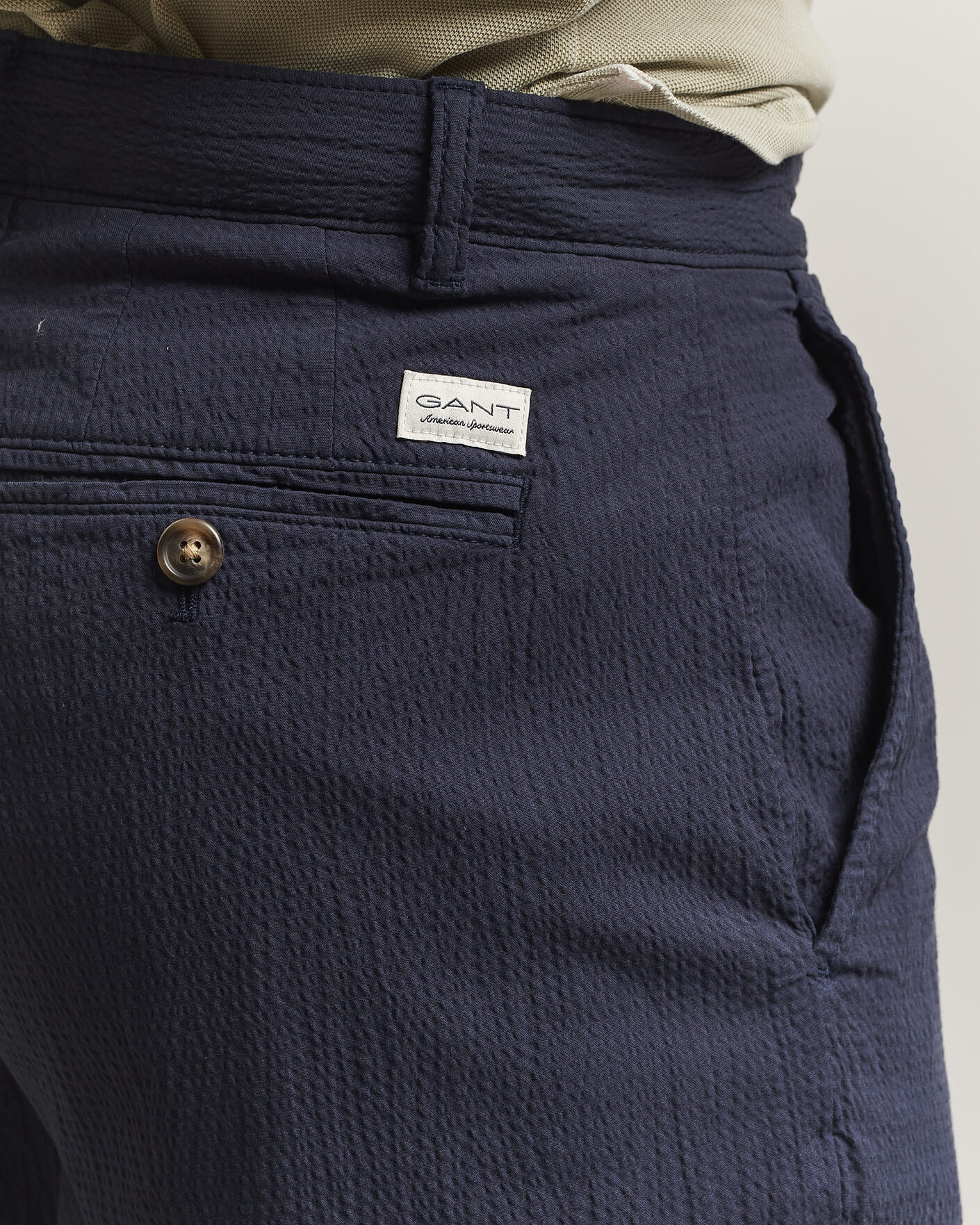 Herr | Byxor | Gant | Regular Fit Garment Dyed Seersucker Pants Evening Blue