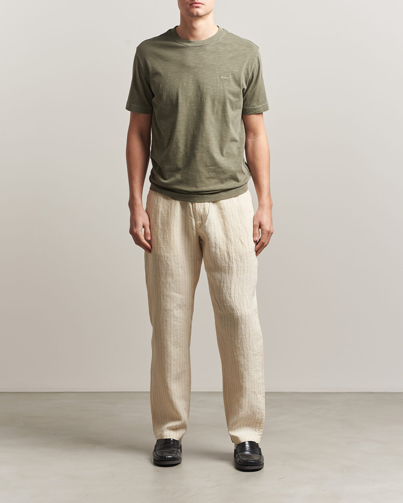 Herr | Byxor | Gant | Regular Fit Striped Linen Drawstring Pants Faded Beige
