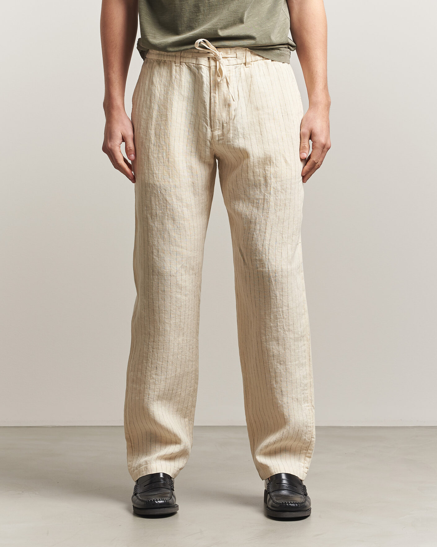 Herr | Byxor | Gant | Regular Fit Striped Linen Drawstring Pants Faded Beige