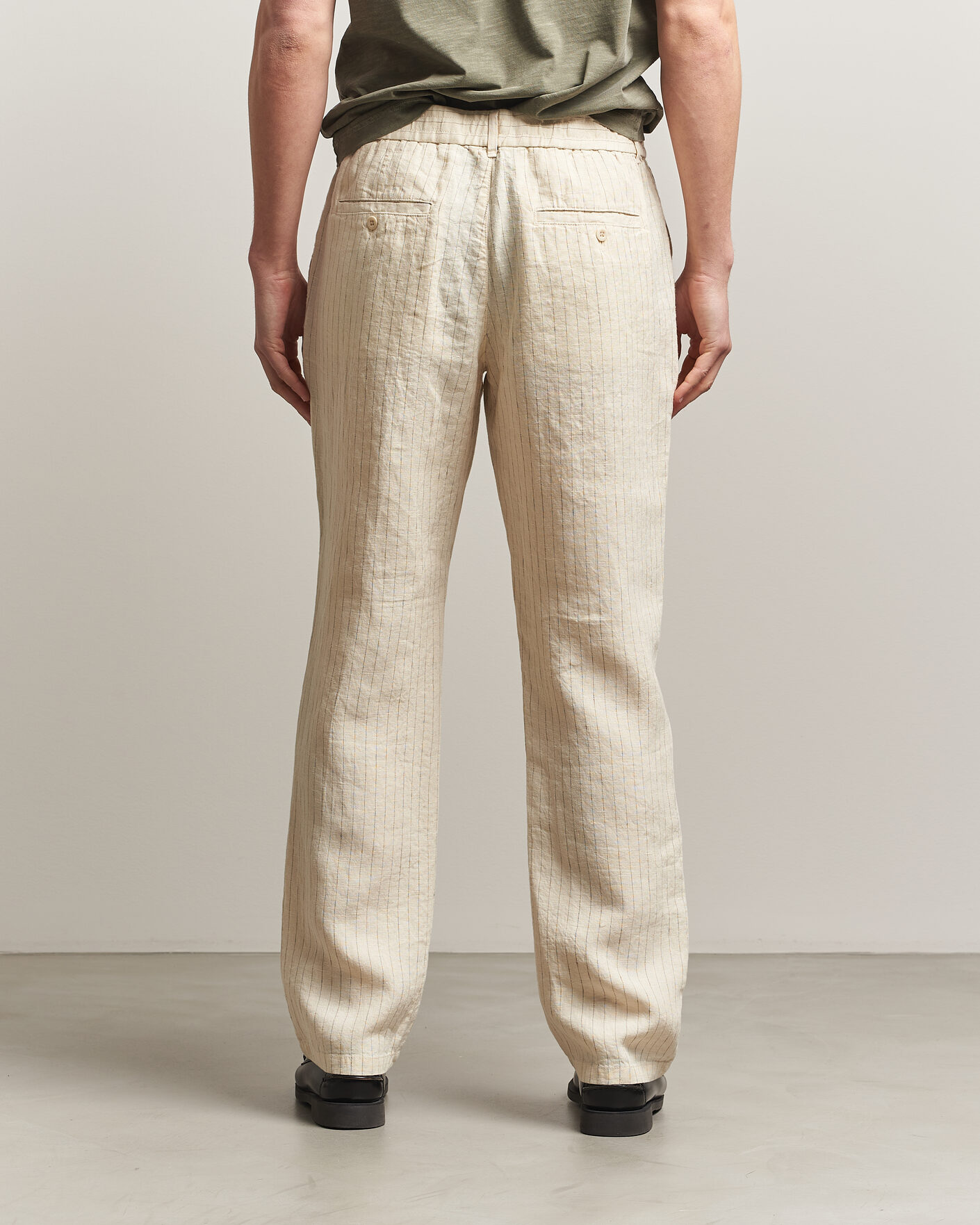 Herr | Byxor | Gant | Regular Fit Striped Linen Drawstring Pants Faded Beige