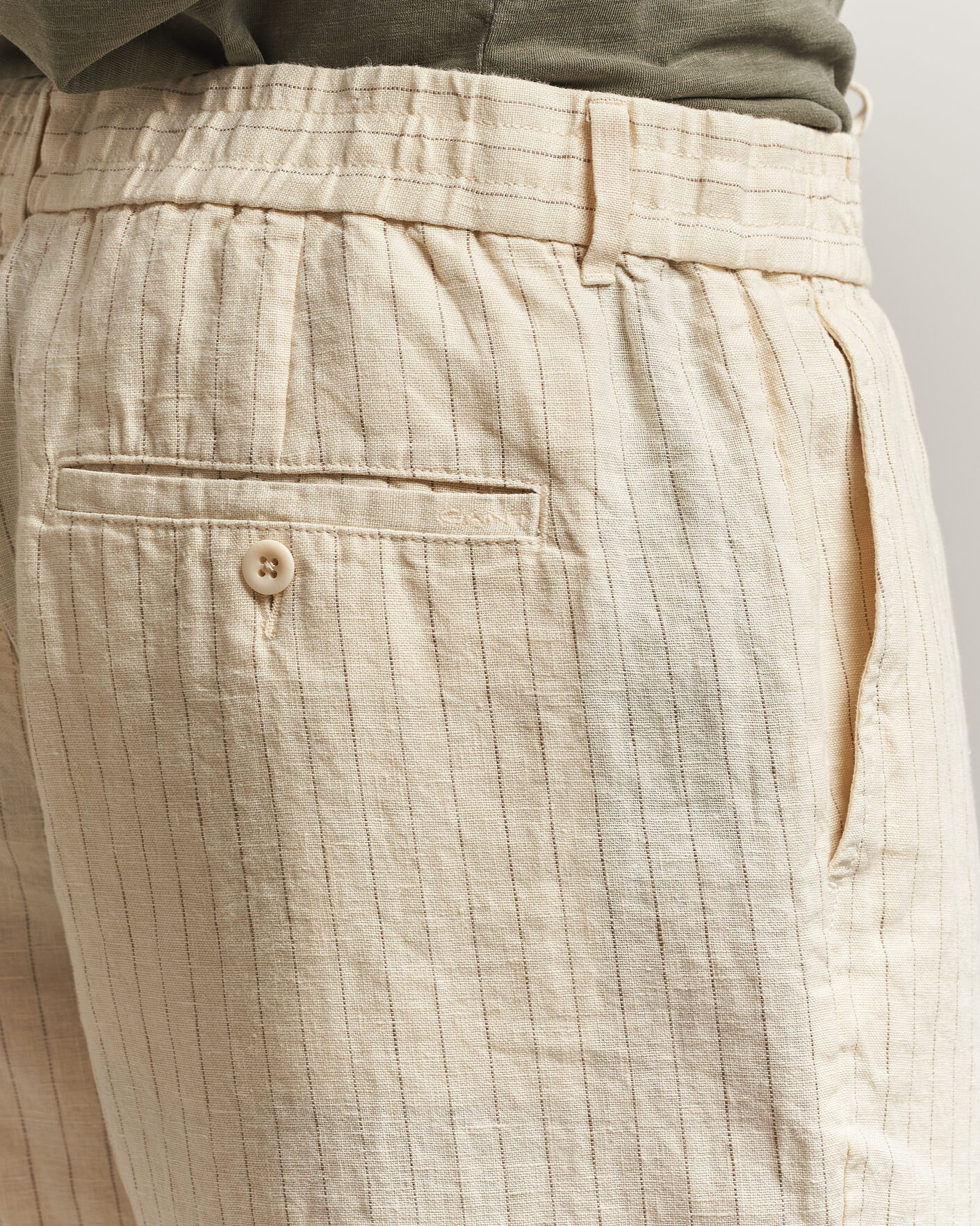 Herr | Byxor | Gant | Regular Fit Striped Linen Drawstring Pants Faded Beige