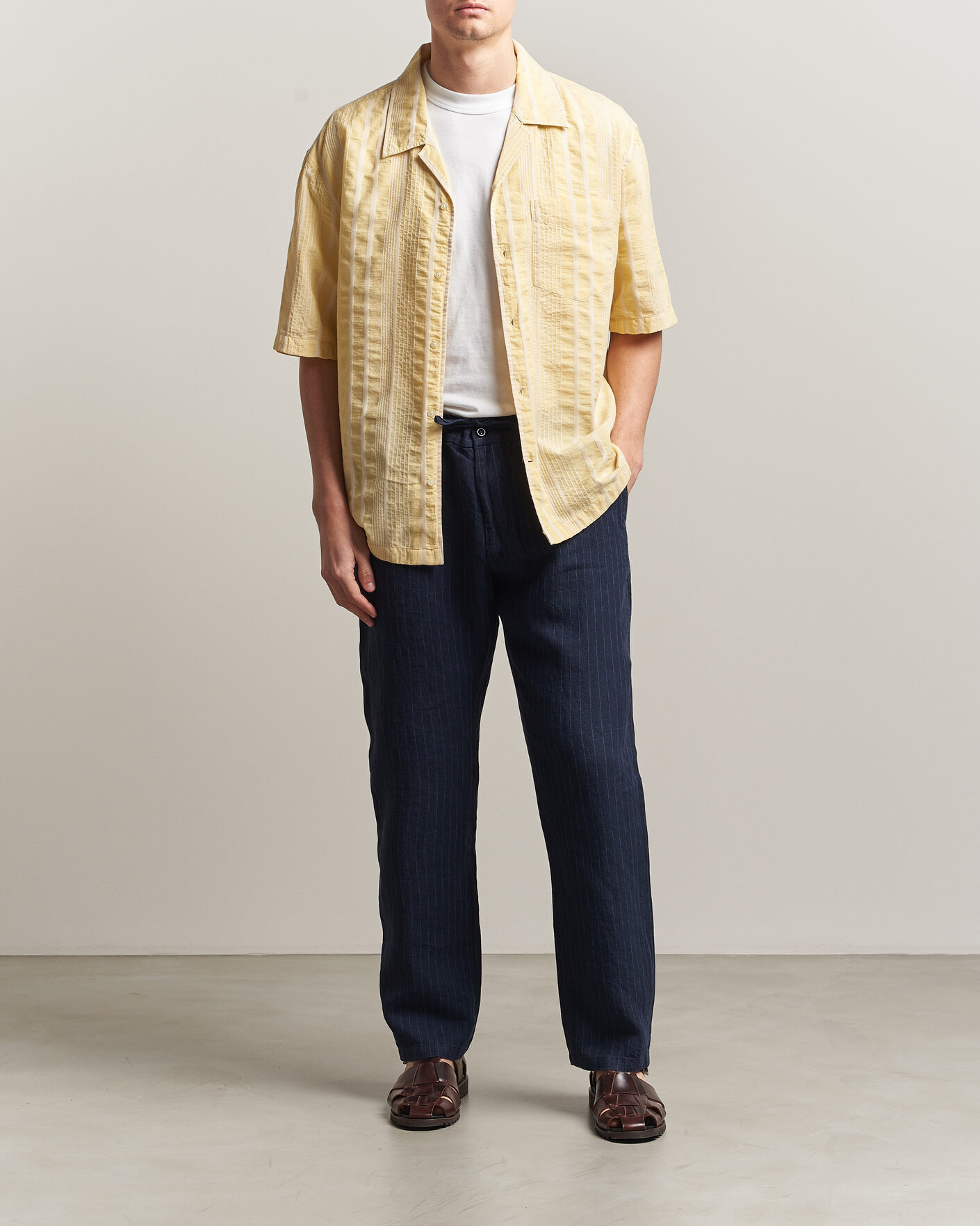 Herr | Byxor | Gant | Regular Fit Stiped Linen Drawstring Pants Evening Blue