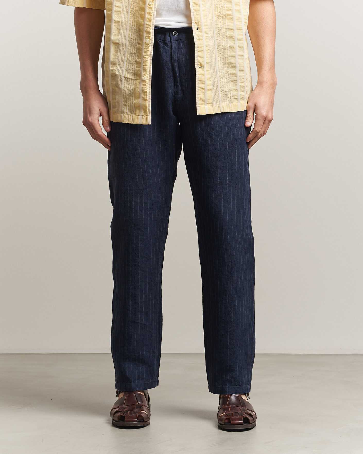 Herr | Byxor | Gant | Regular Fit Stiped Linen Drawstring Pants Evening Blue