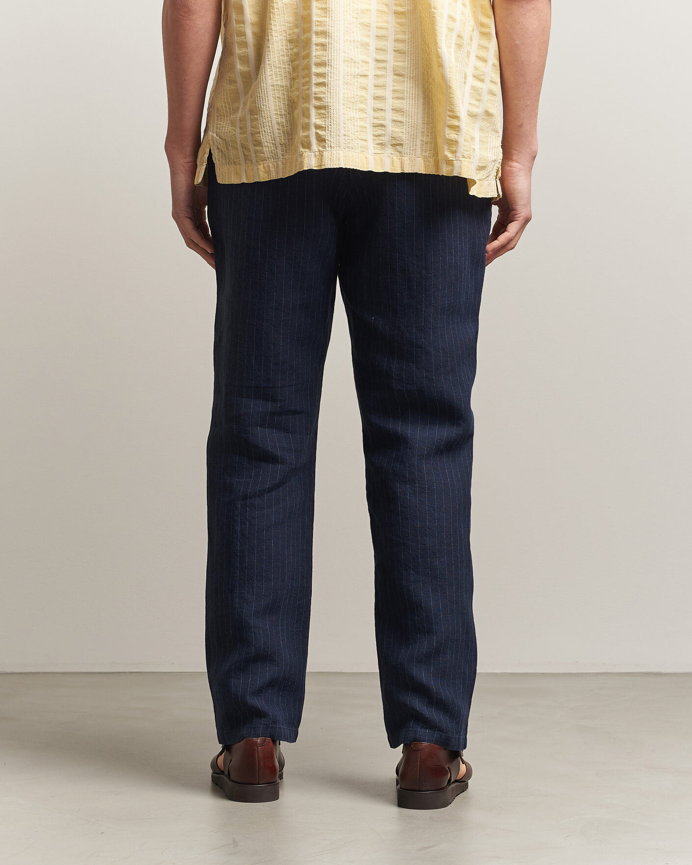 Herr | Byxor | Gant | Regular Fit Stiped Linen Drawstring Pants Evening Blue