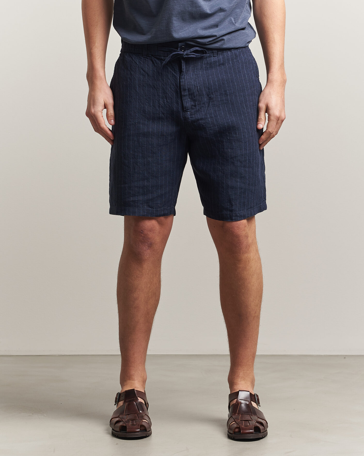 Herr | Shorts | Gant | Regular Fit Striped Linen Drawstring Shorts Evening Blue