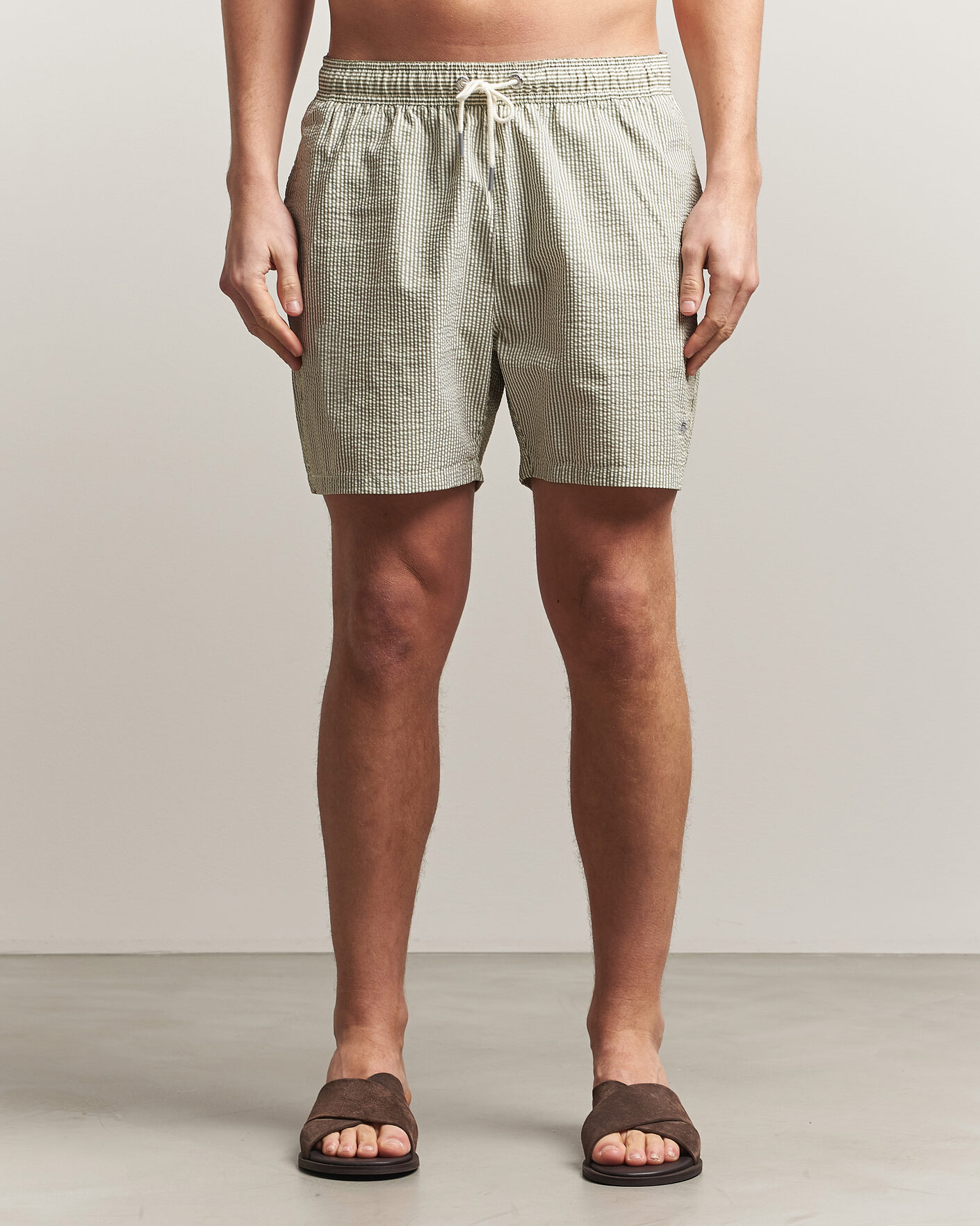 Herr | Badbyxor | Gant | Seersucker Striped Swimshorts Dry Herb Green