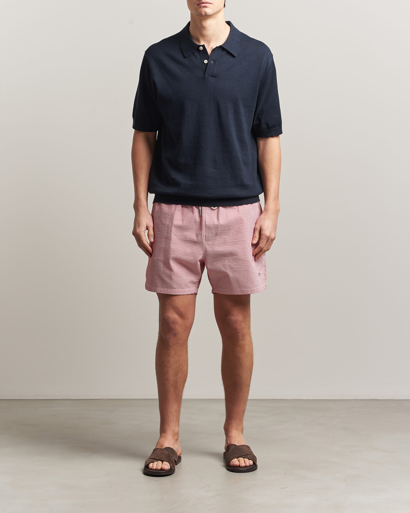 Herr | Badbyxor | Gant | Seersucker Striped Swimshorts Rose Red