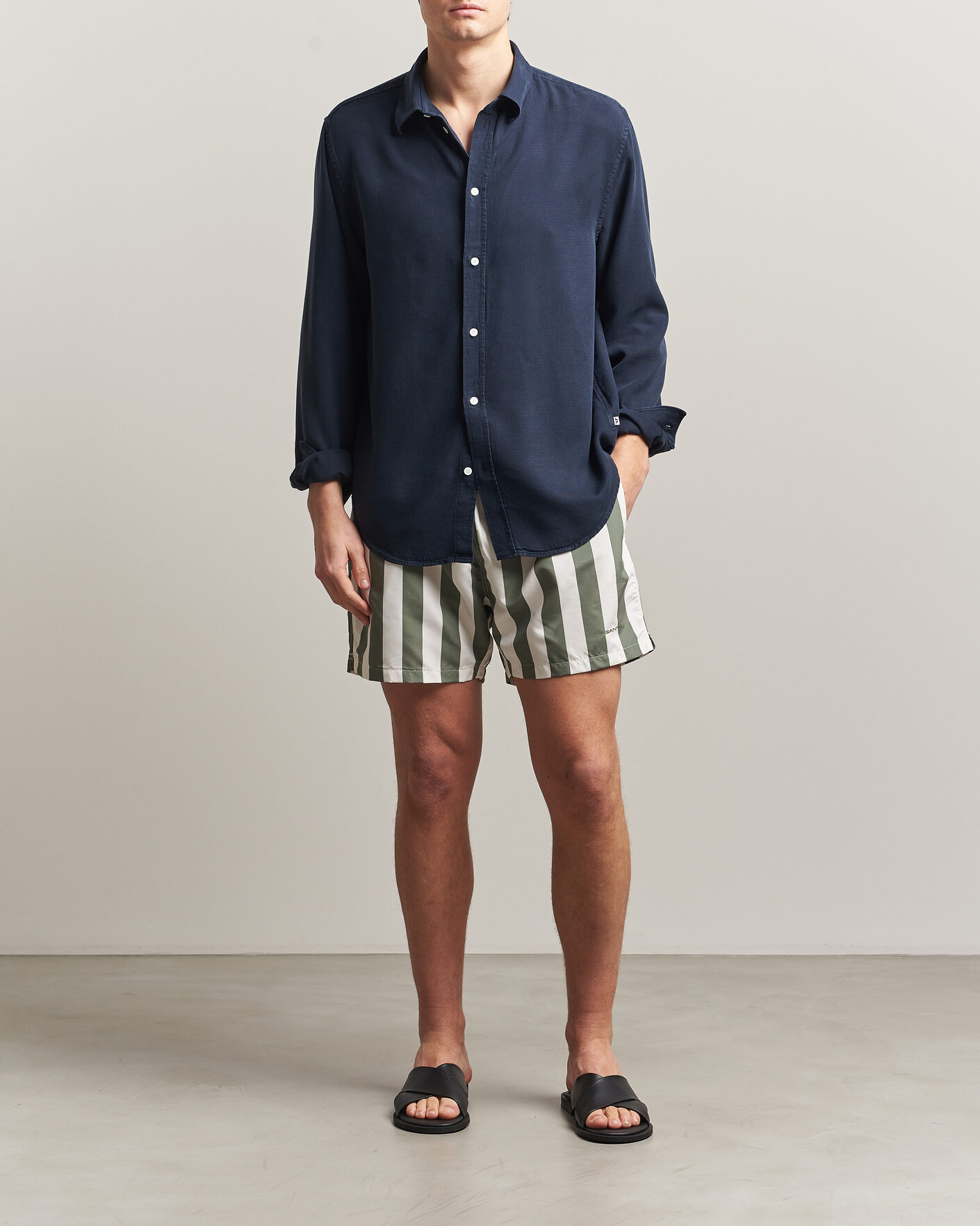Herr | Badbyxor | GANT | Blockstriped Swimshorts Dry Herb Green