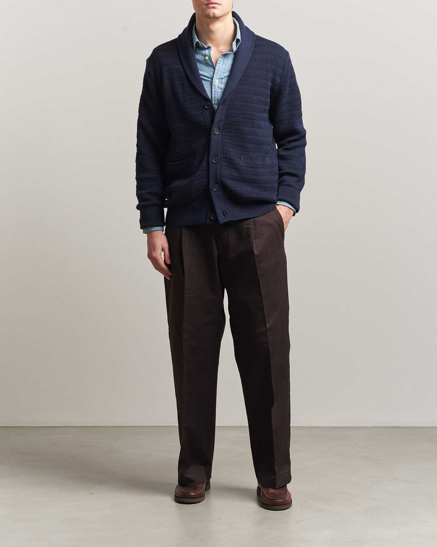 Herr | Tröjor | Gant | Heavy Knitted Shawl Collar Cardigan Evening Blue