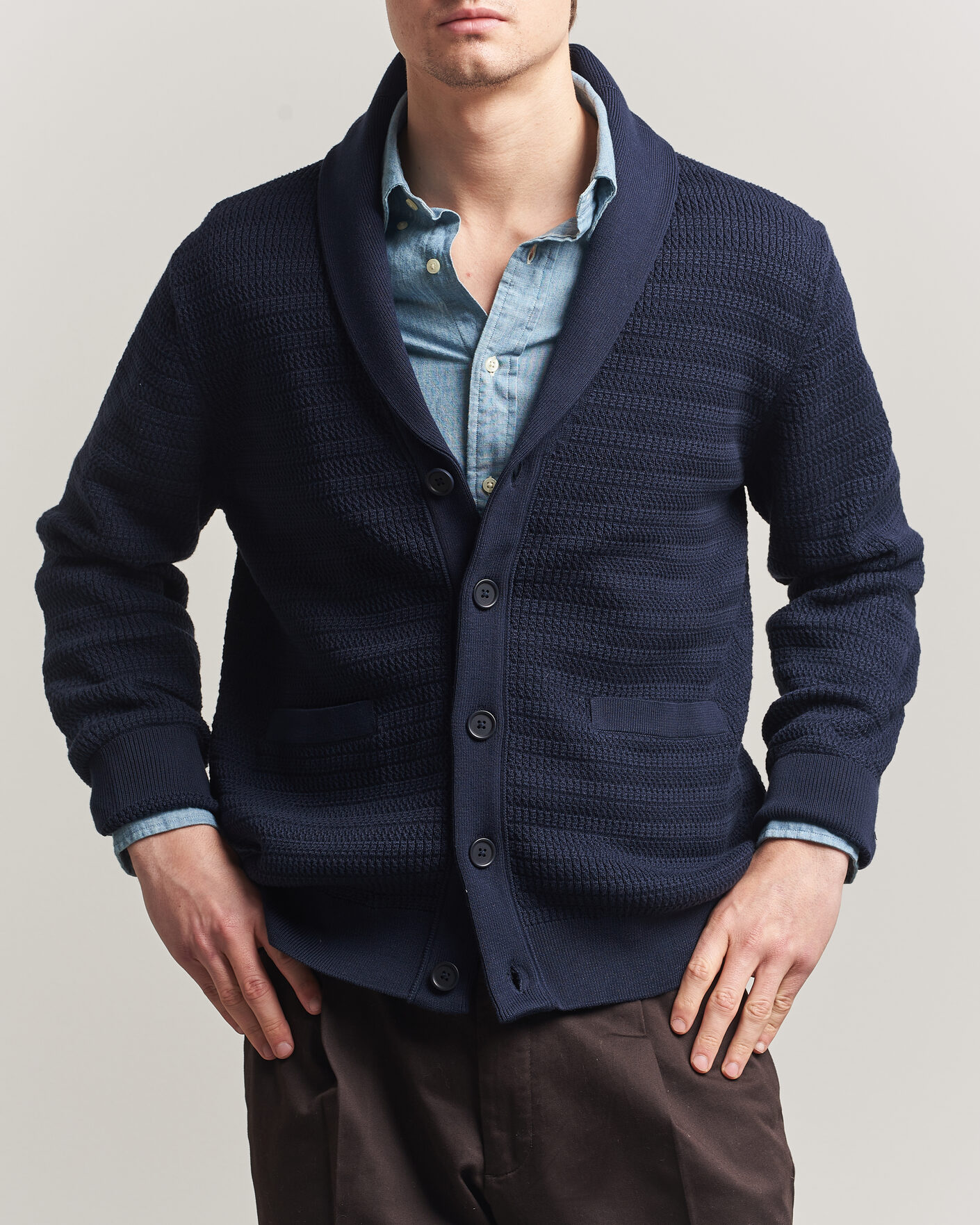 Herr | Tröjor | Gant | Heavy Knitted Shawl Collar Cardigan Evening Blue