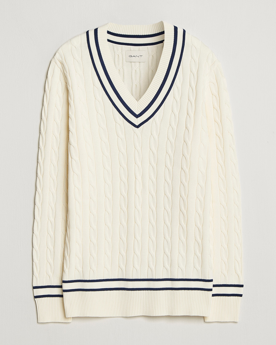Herr | Tröjor | GANT | Cotton Cable Cricket Sweater Cream