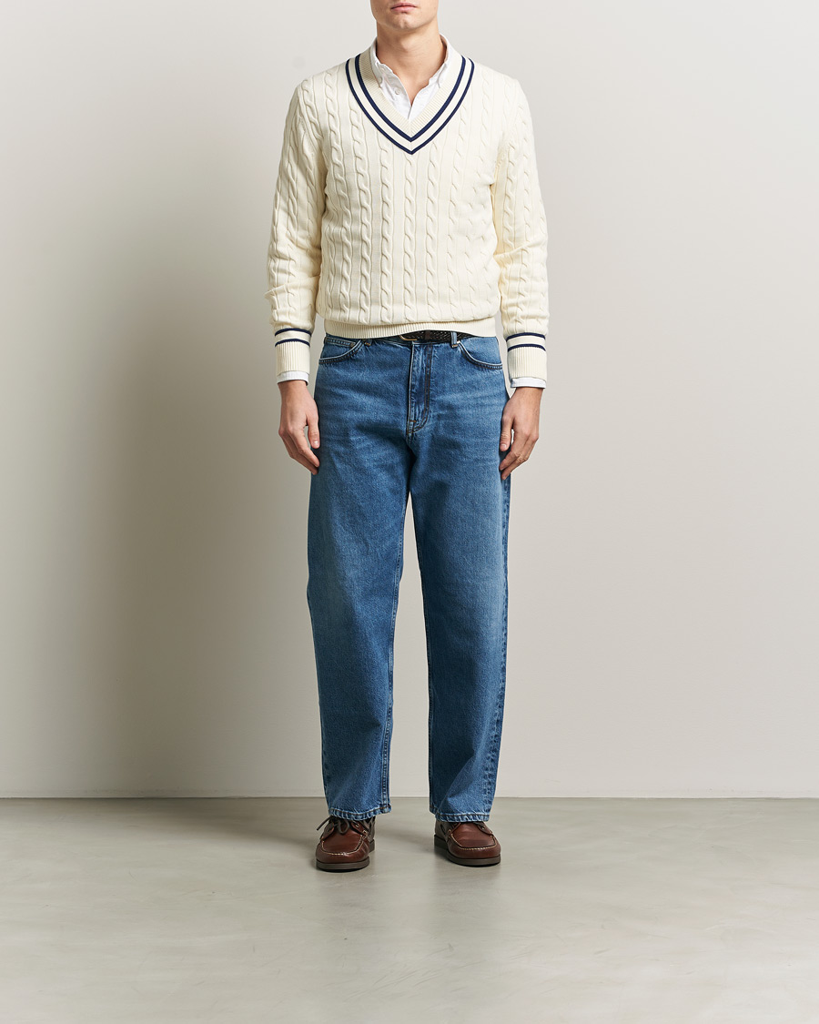Herr | Tröjor | GANT | Cotton Cable Cricket Sweater Cream