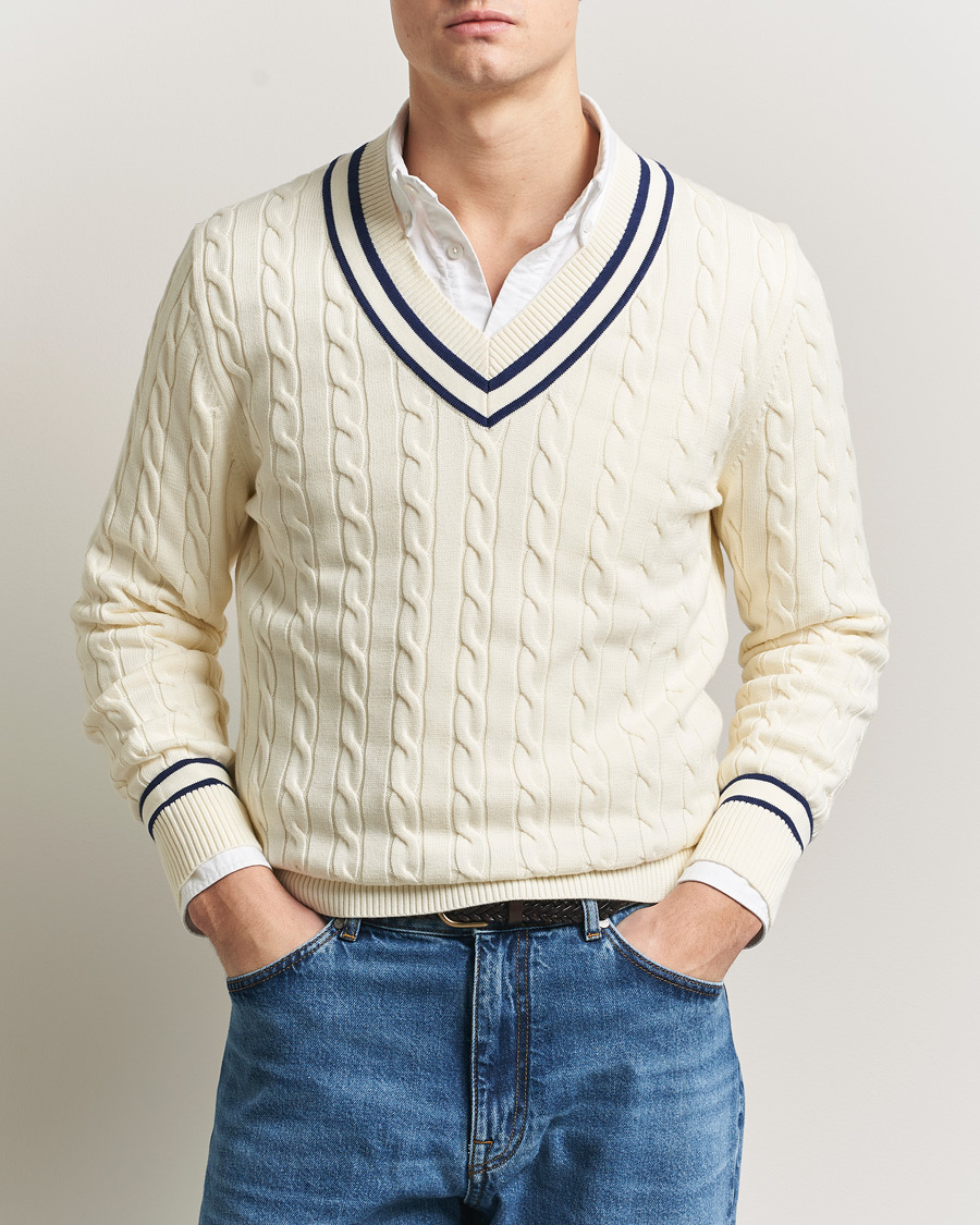 Herr | Tröjor | GANT | Cotton Cable Cricket Sweater Cream