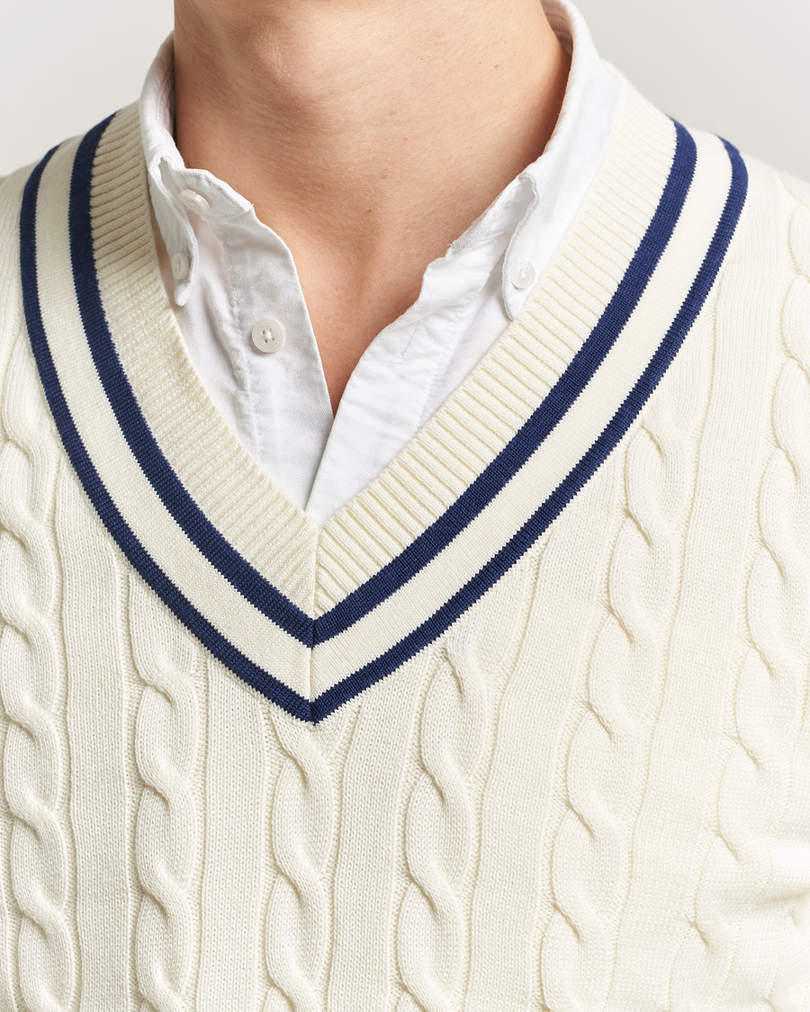 Herr | Tröjor | GANT | Cotton Cable Cricket Sweater Cream