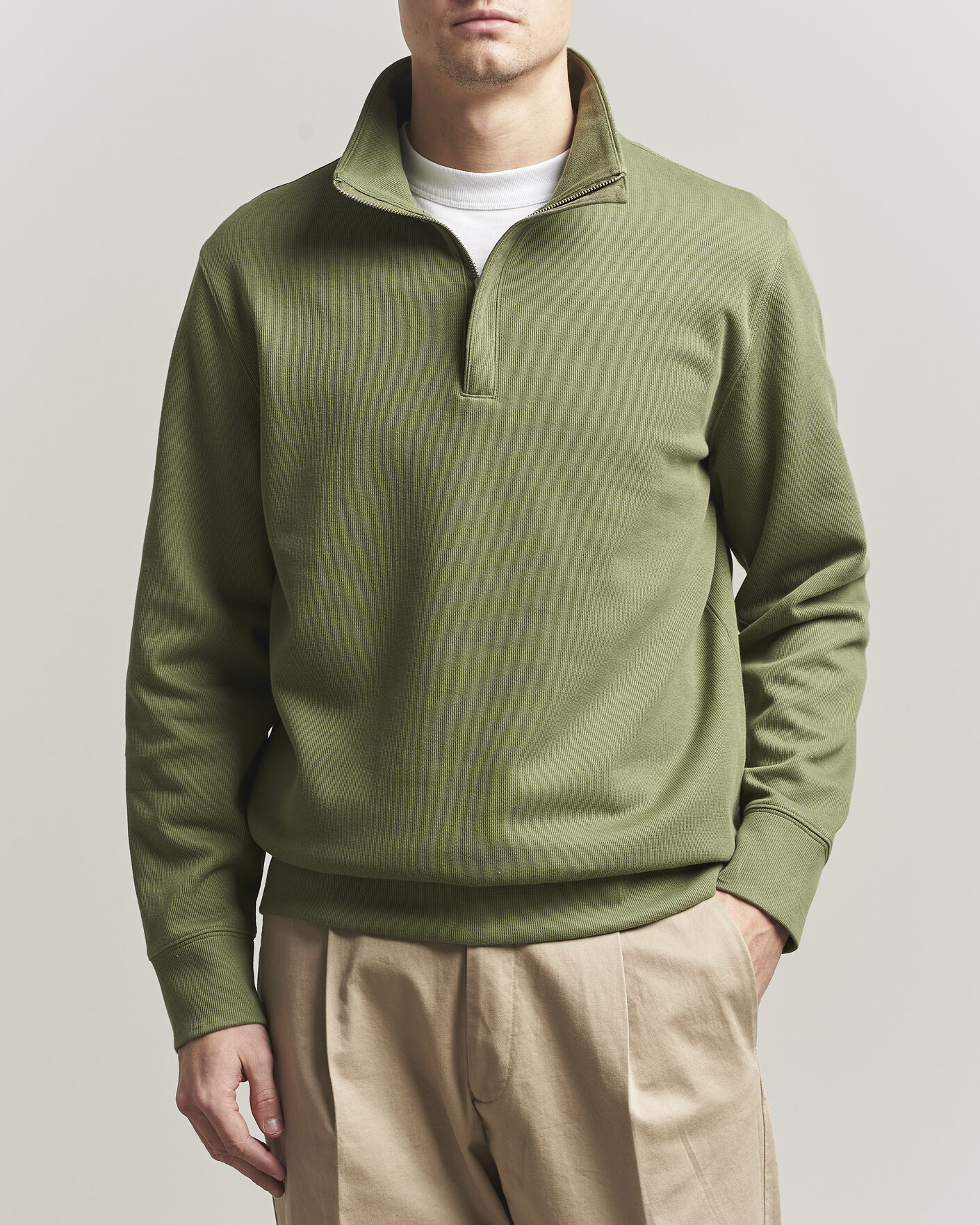 Herr | Tröjor | GANT | Light Sacker Rib Half Zip Dry Herb Green