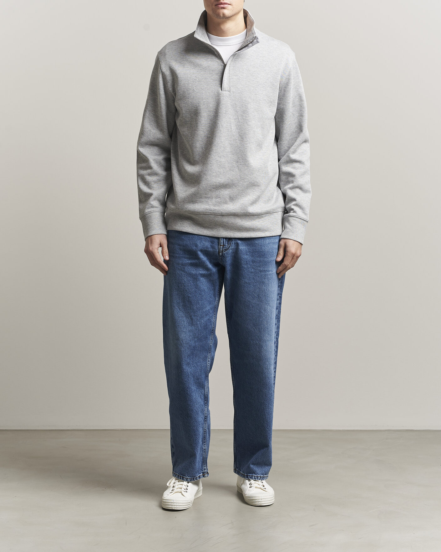 Herr | Tröjor | GANT | Light Sacker Rib Half Zip Grey Melange