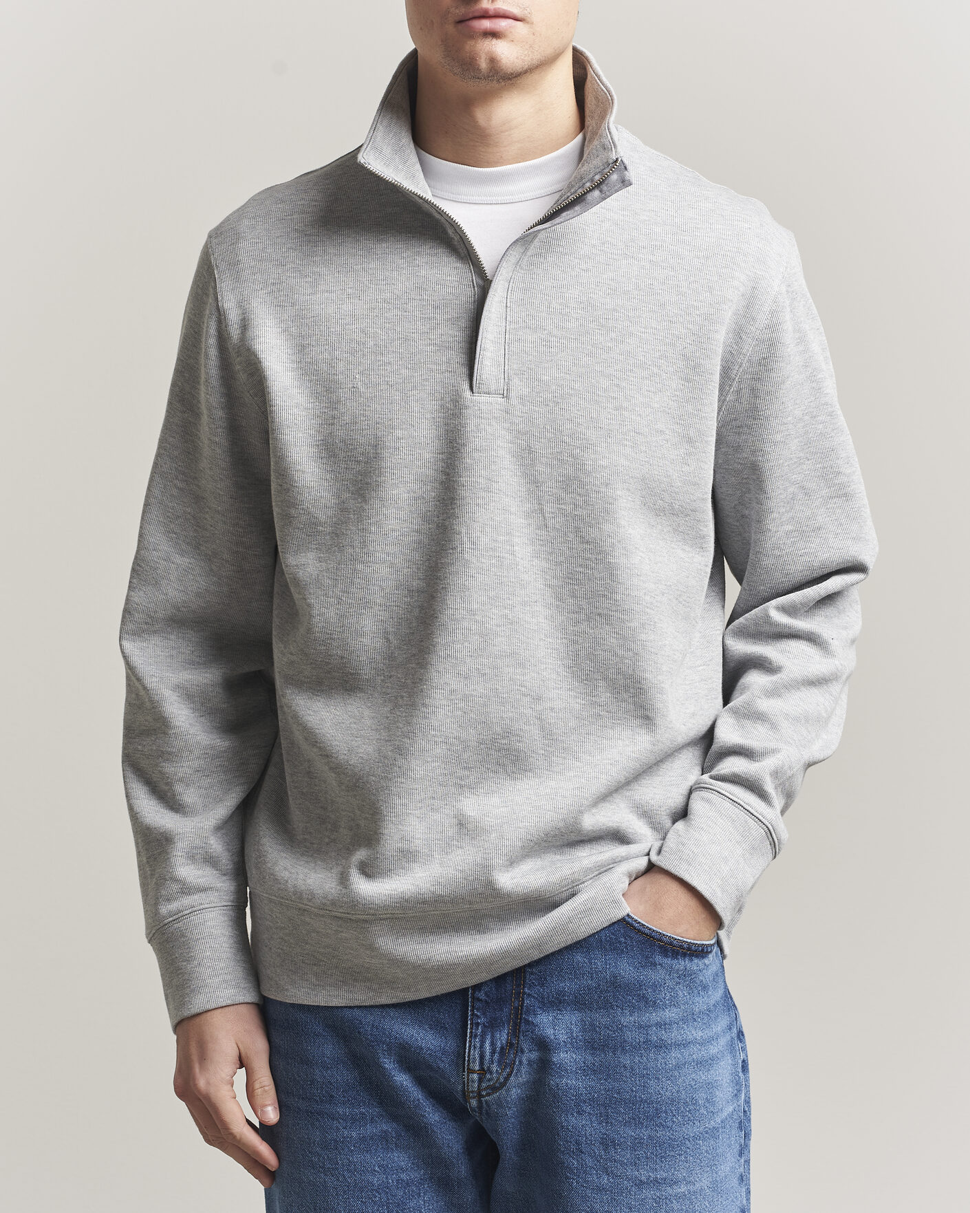 Herr | Tröjor | Gant | Light Sacker Rib Half Zip Grey Melange