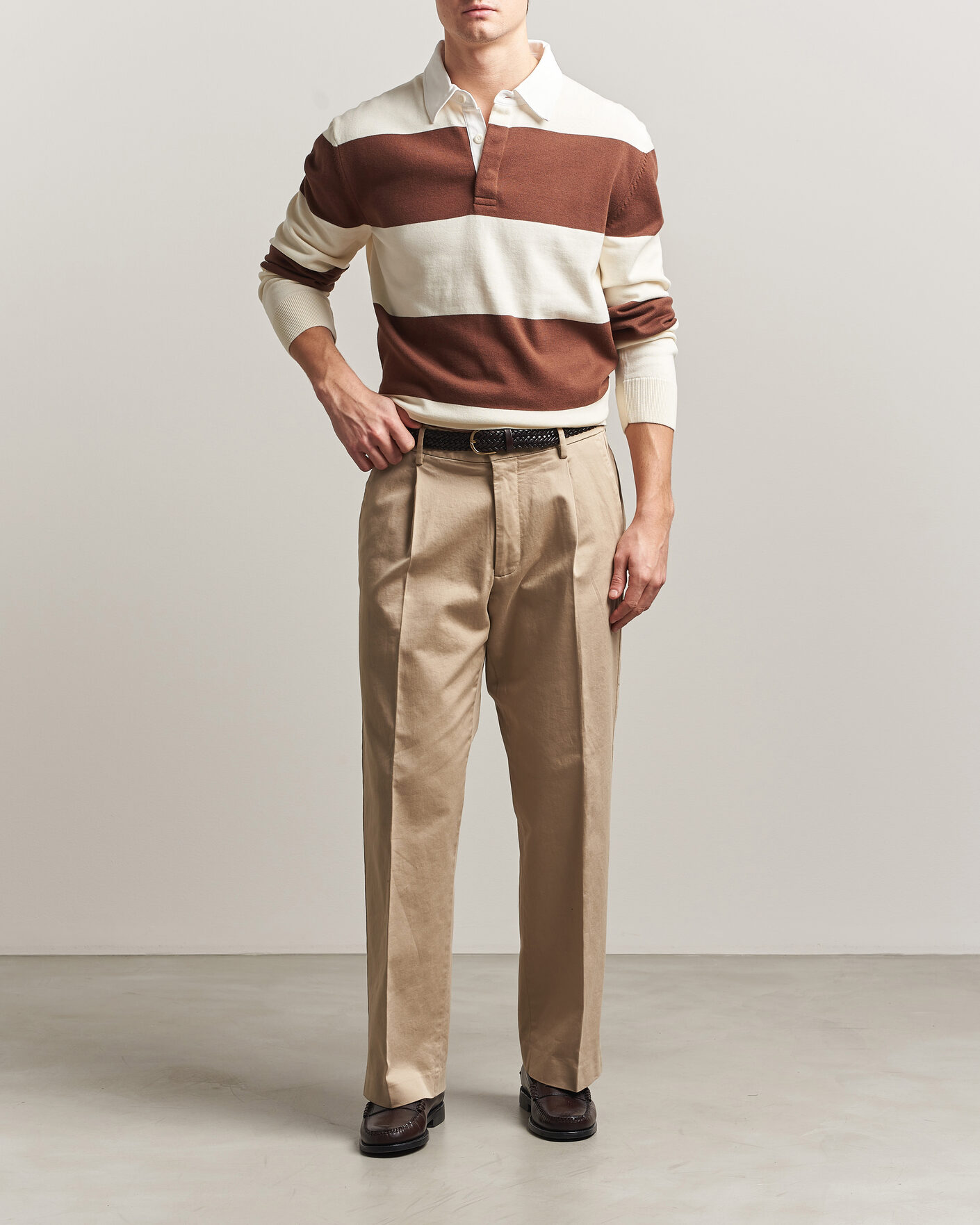 Herr | Tröjor | GANT | Barstriped Knitted Rugger Cream/Brown