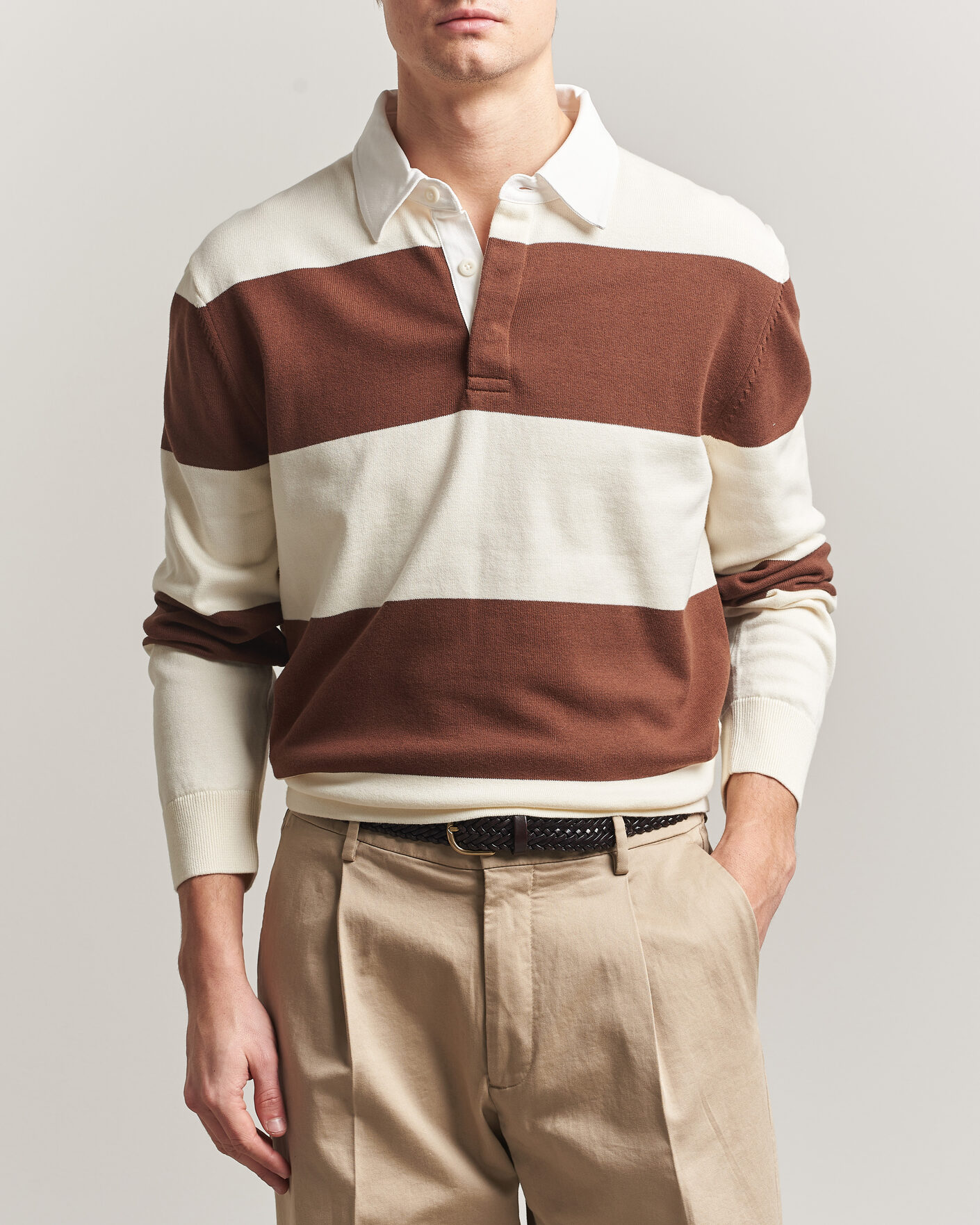 Herr | Tröjor | Gant | Barstriped Knitted Rugger Cream/Brown