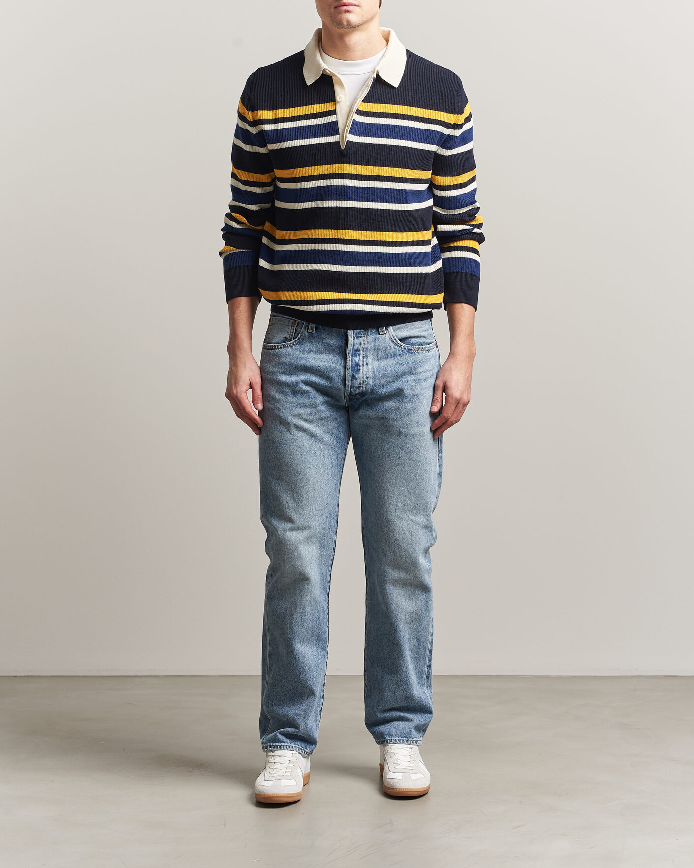 Herr | Tröjor | Gant | Multisptriped Knitted Rugger Evening Blue
